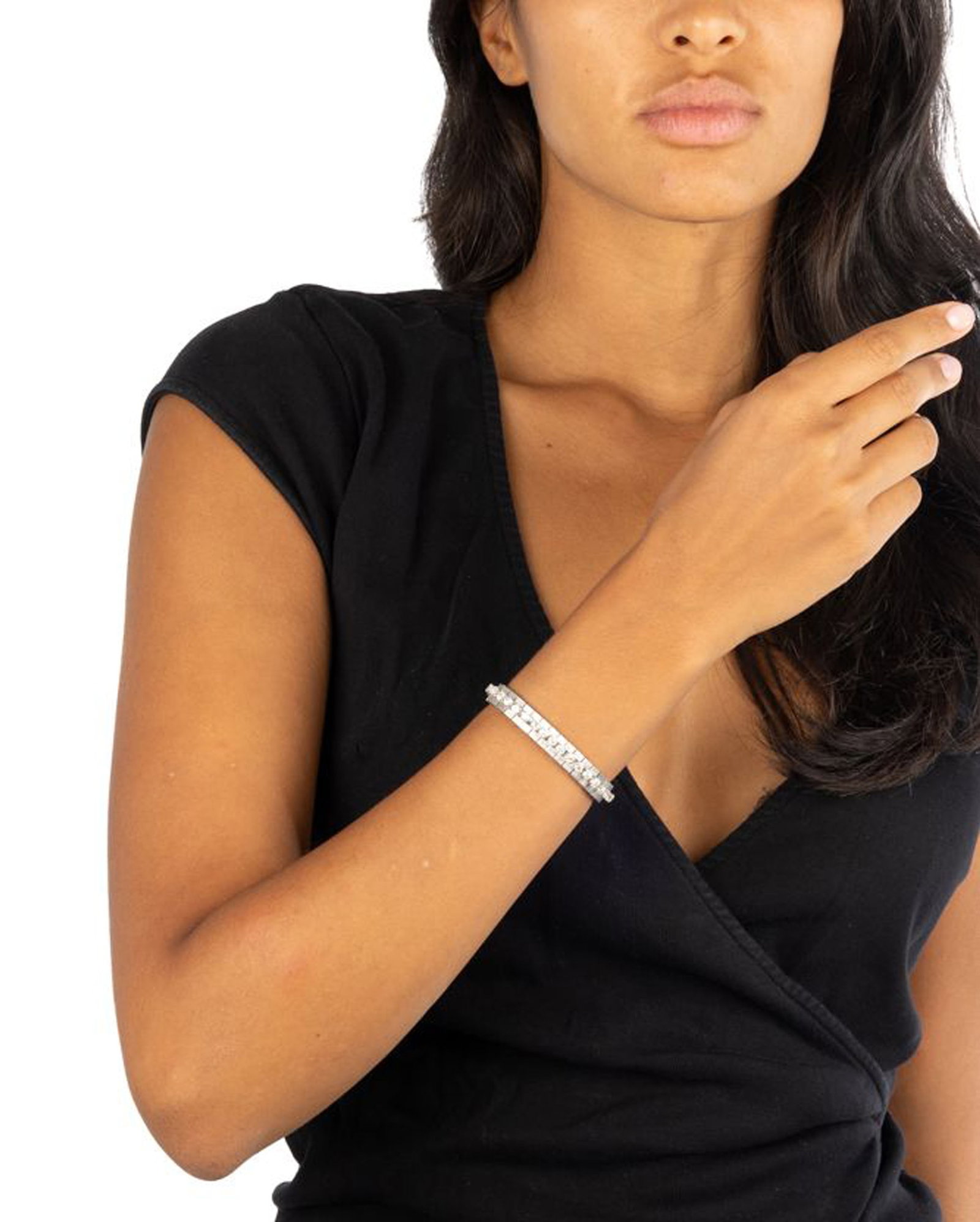 Bracelet or gris 750 satiné à maille briques et serti au centre d'une ligne de diamants ta - 4