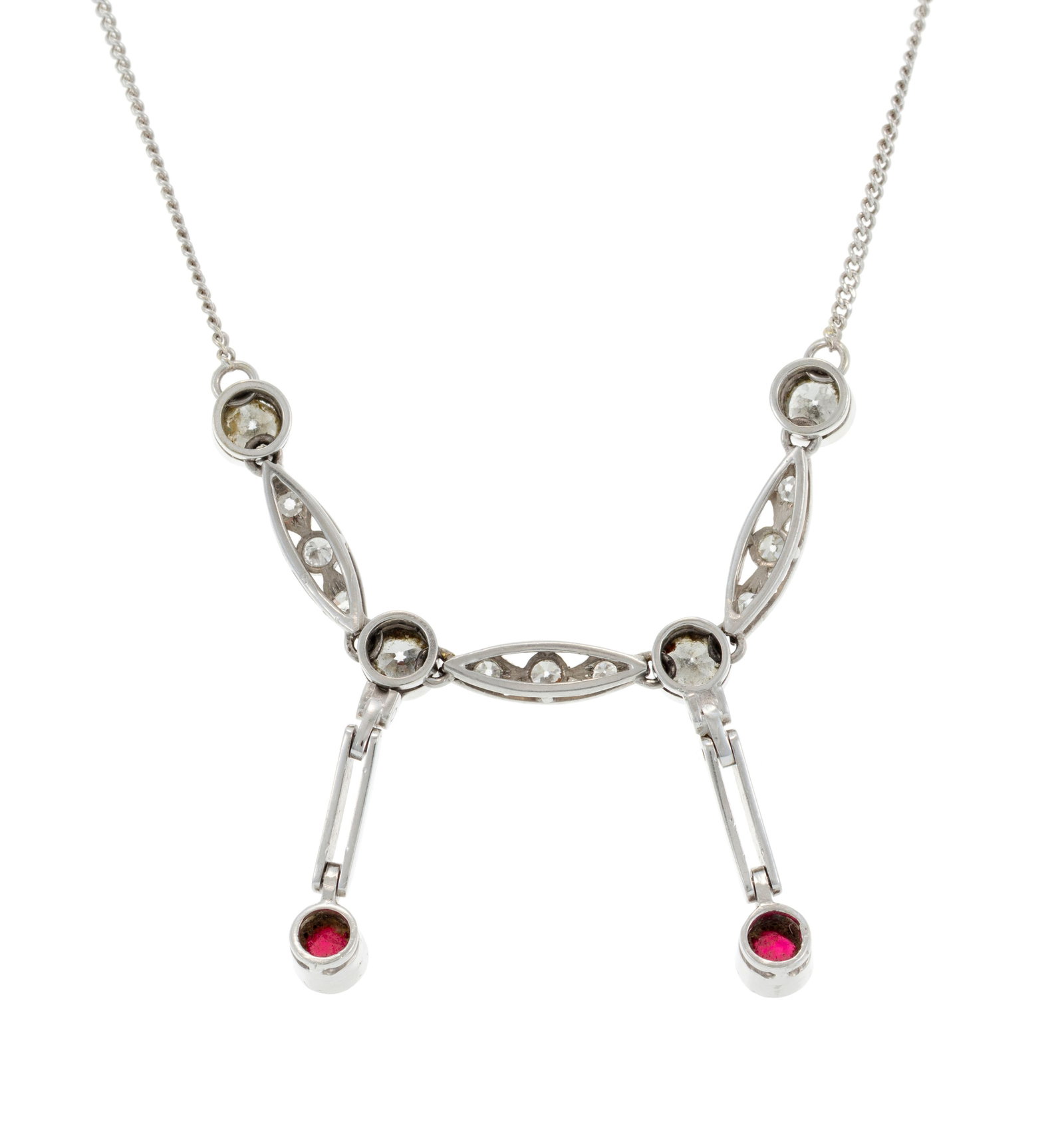 Collier or gris 750 à maille gourmette limée retenant un centre serti de 2 rubis et de dia - 3