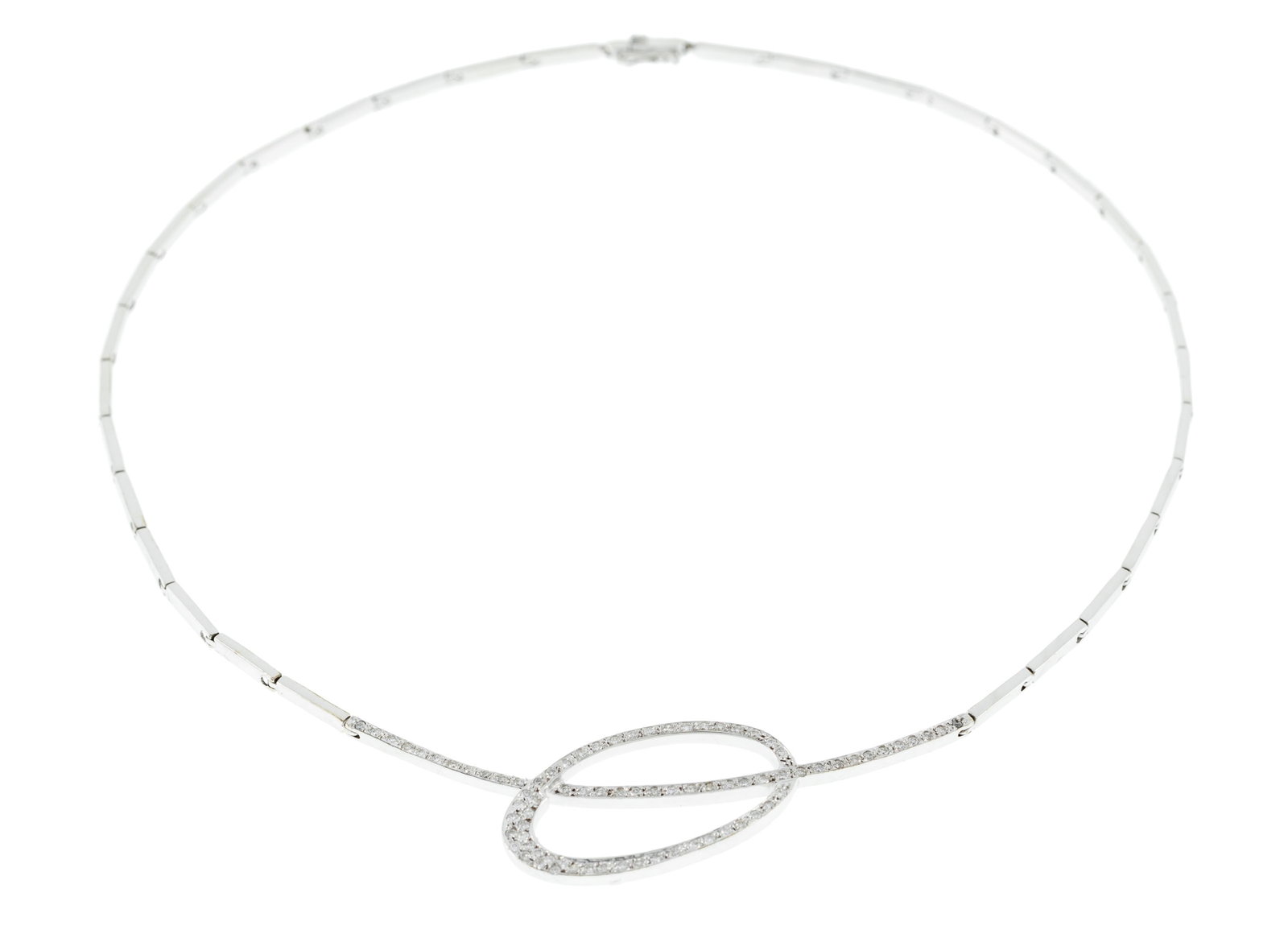 Collier or gris 750 articulé d'éléments allongés et retenant un centre elliptiqu - 2
