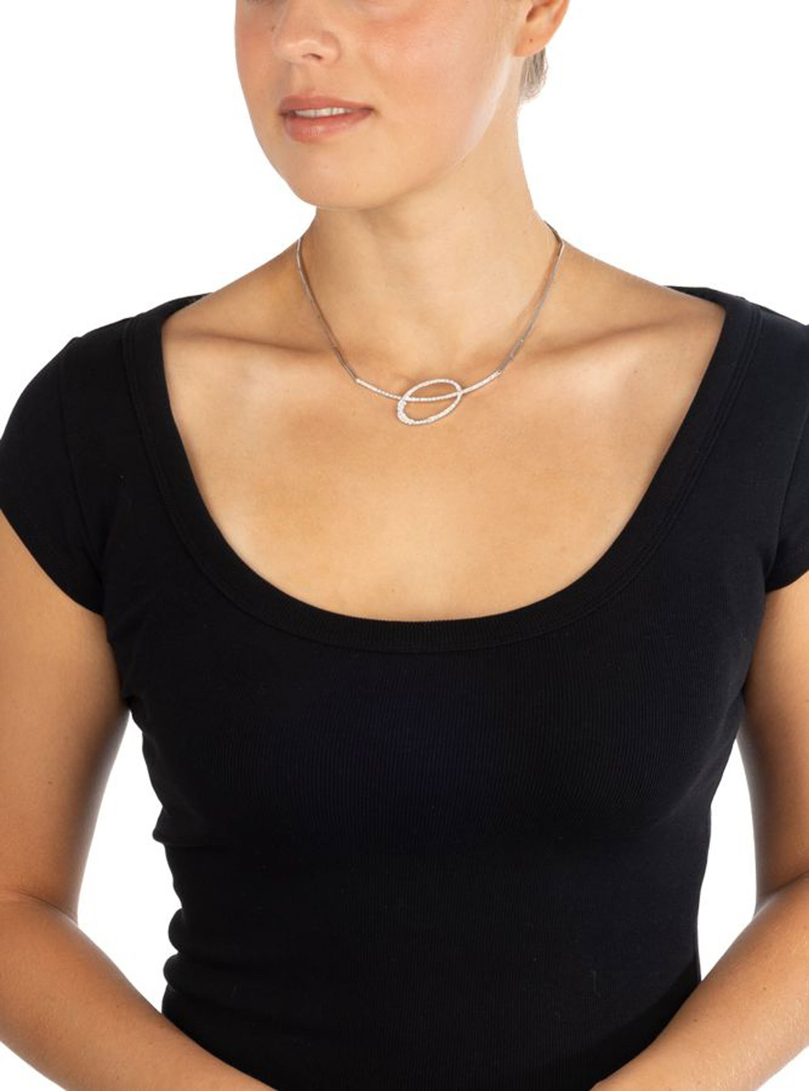 Collier or gris 750 articulé d'éléments allongés et retenant un centre elliptiqu - 4