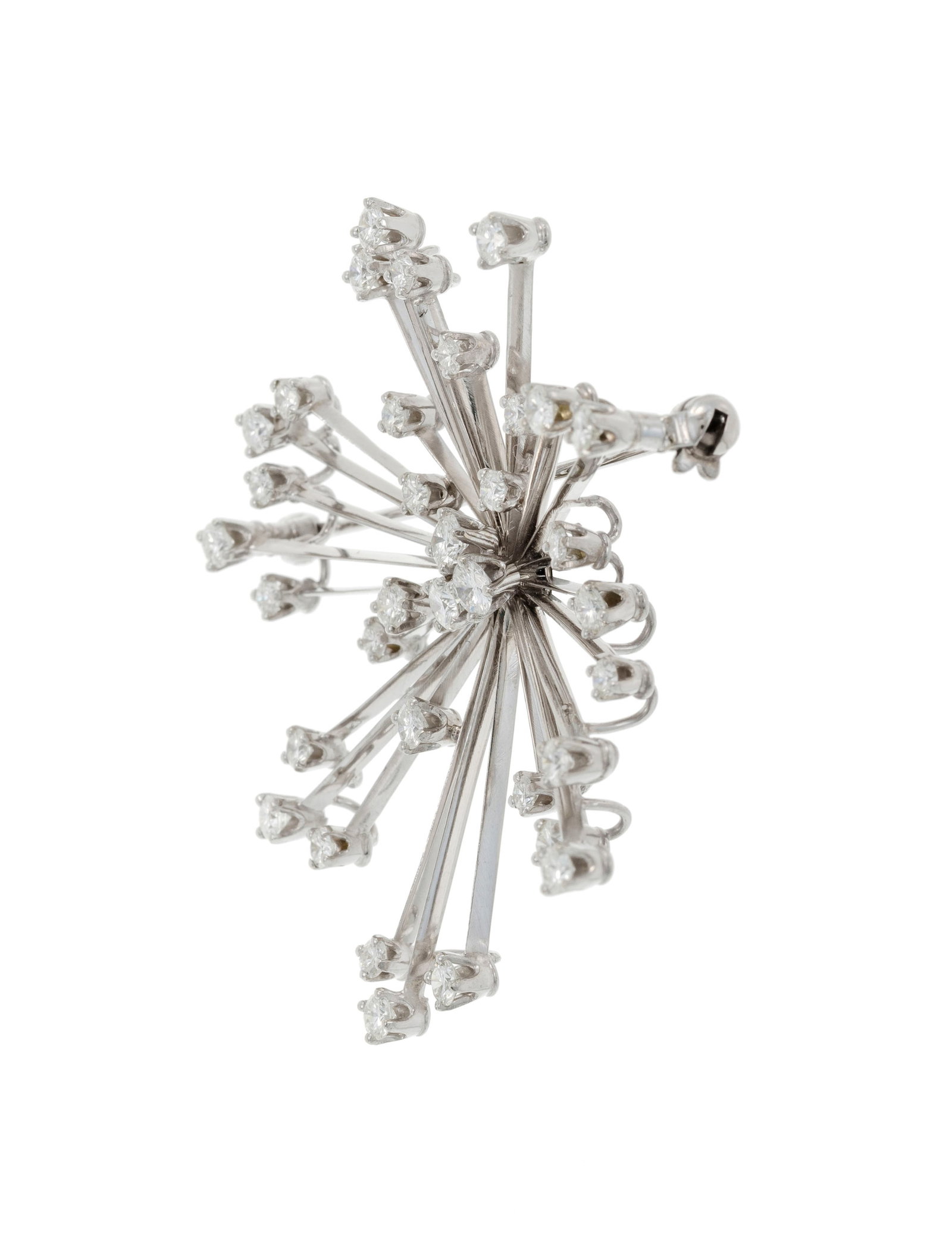 Broche or gris 750 à motif rayonnant sertie de diamants taille brillant montés sur des fil - 2