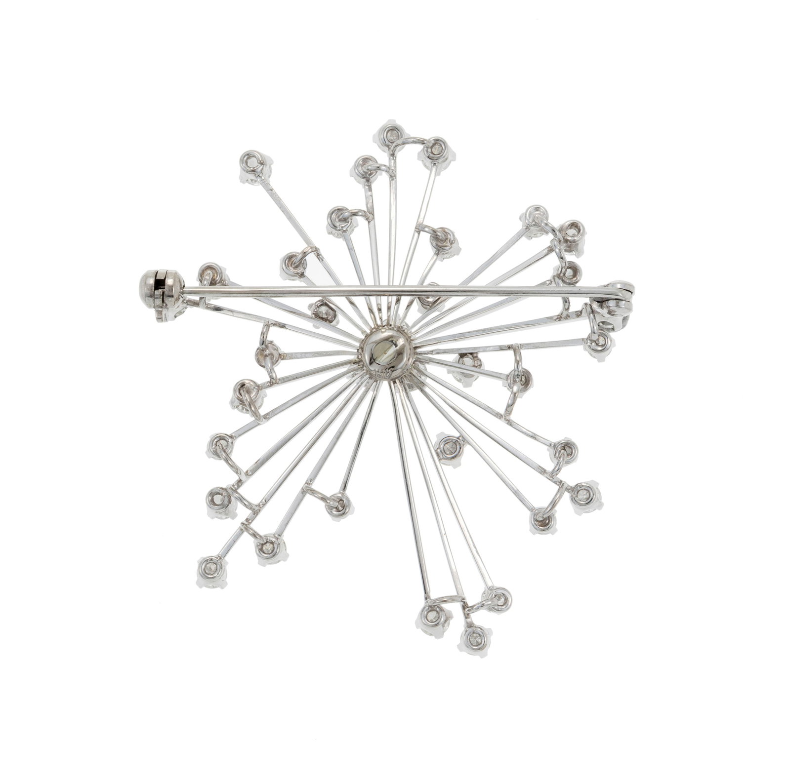 Broche or gris 750 à motif rayonnant sertie de diamants taille brillant montés sur des fil - 3