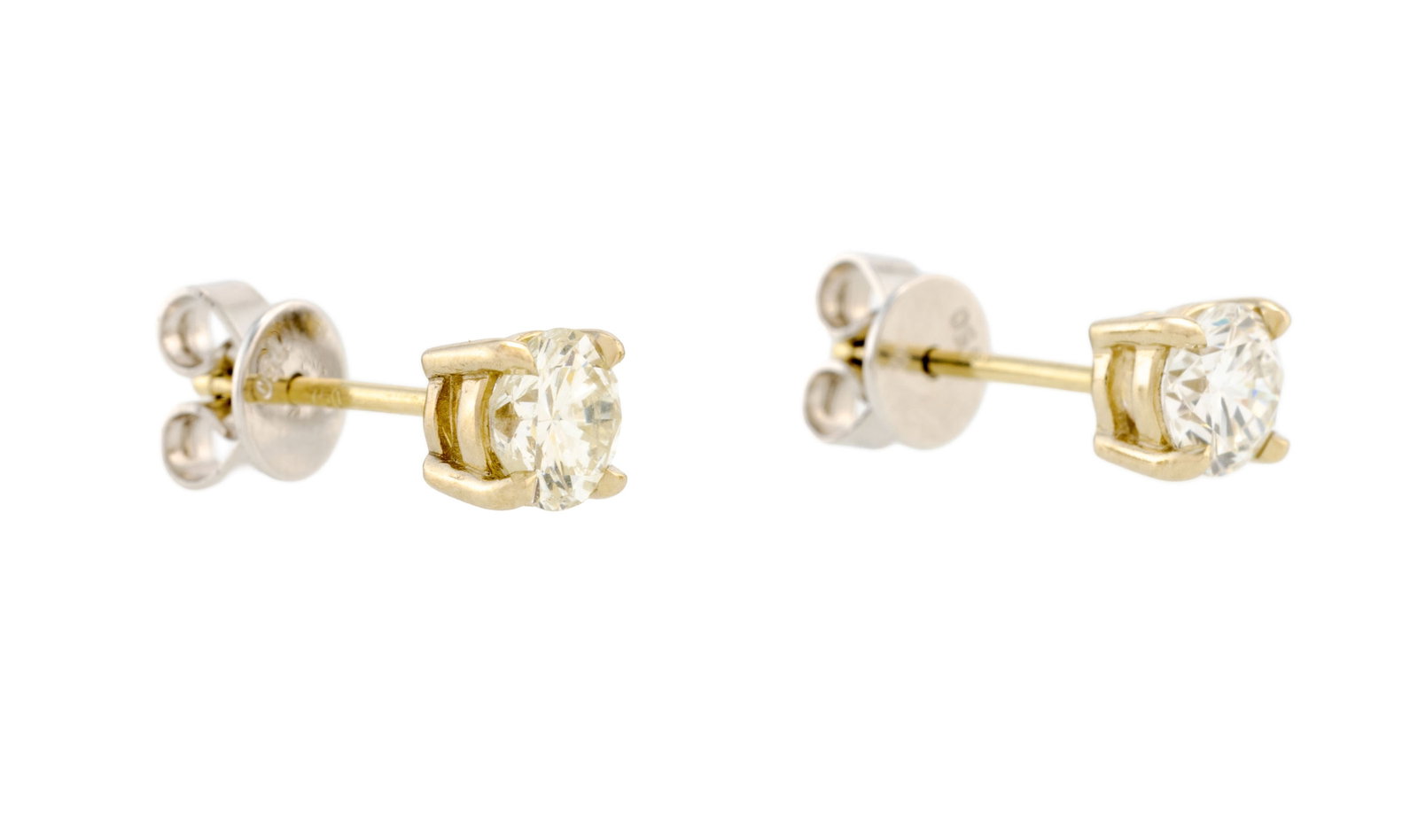 Paire de clous d'oreilles or gris 750 sertis de deux diamants taille brillant (env. 0.5 ct chacun) - 2