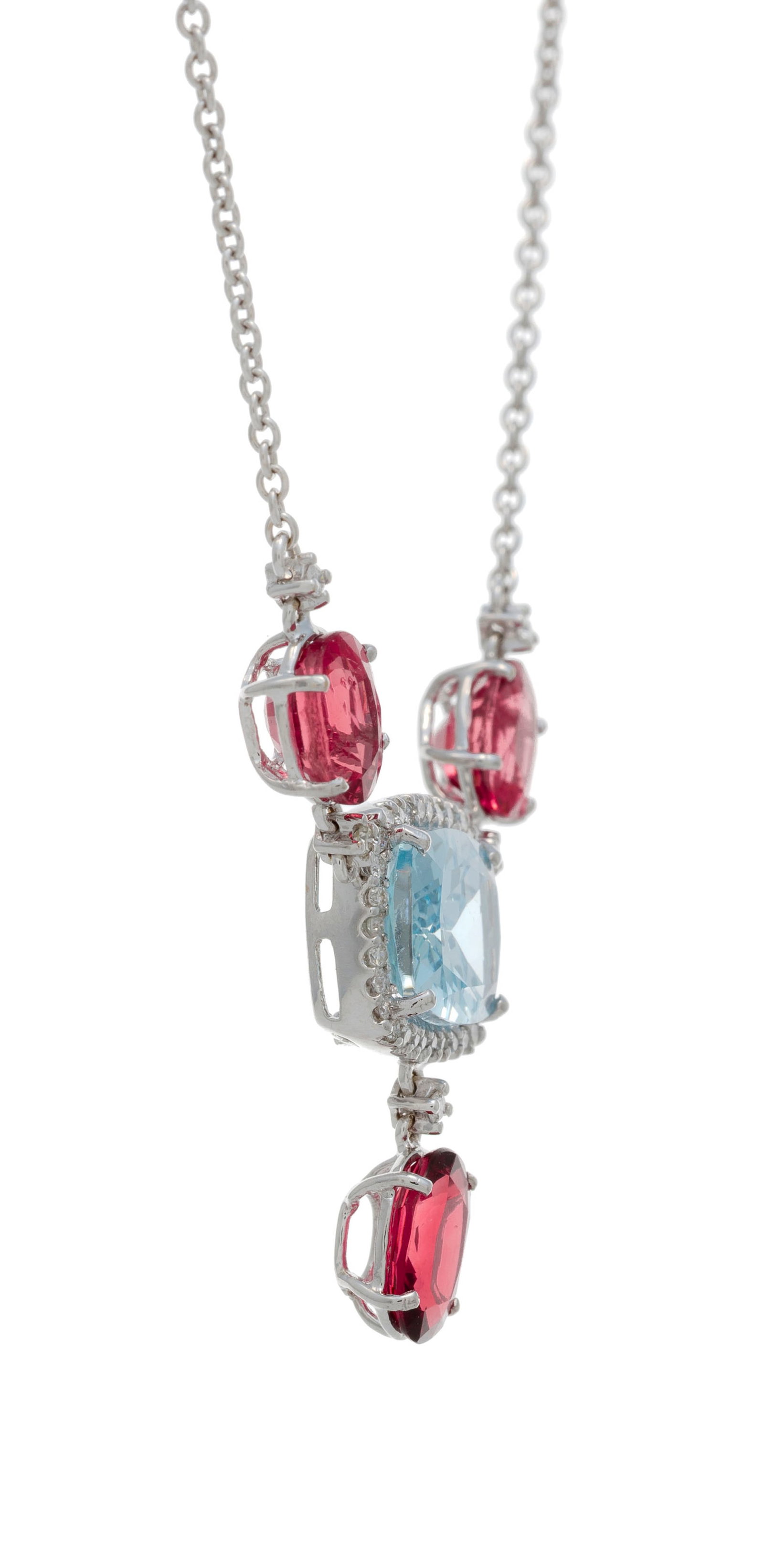 Collier en or gris 750 à maille forçat retenant un centre serti d'une aigue-marine, de tou - 2