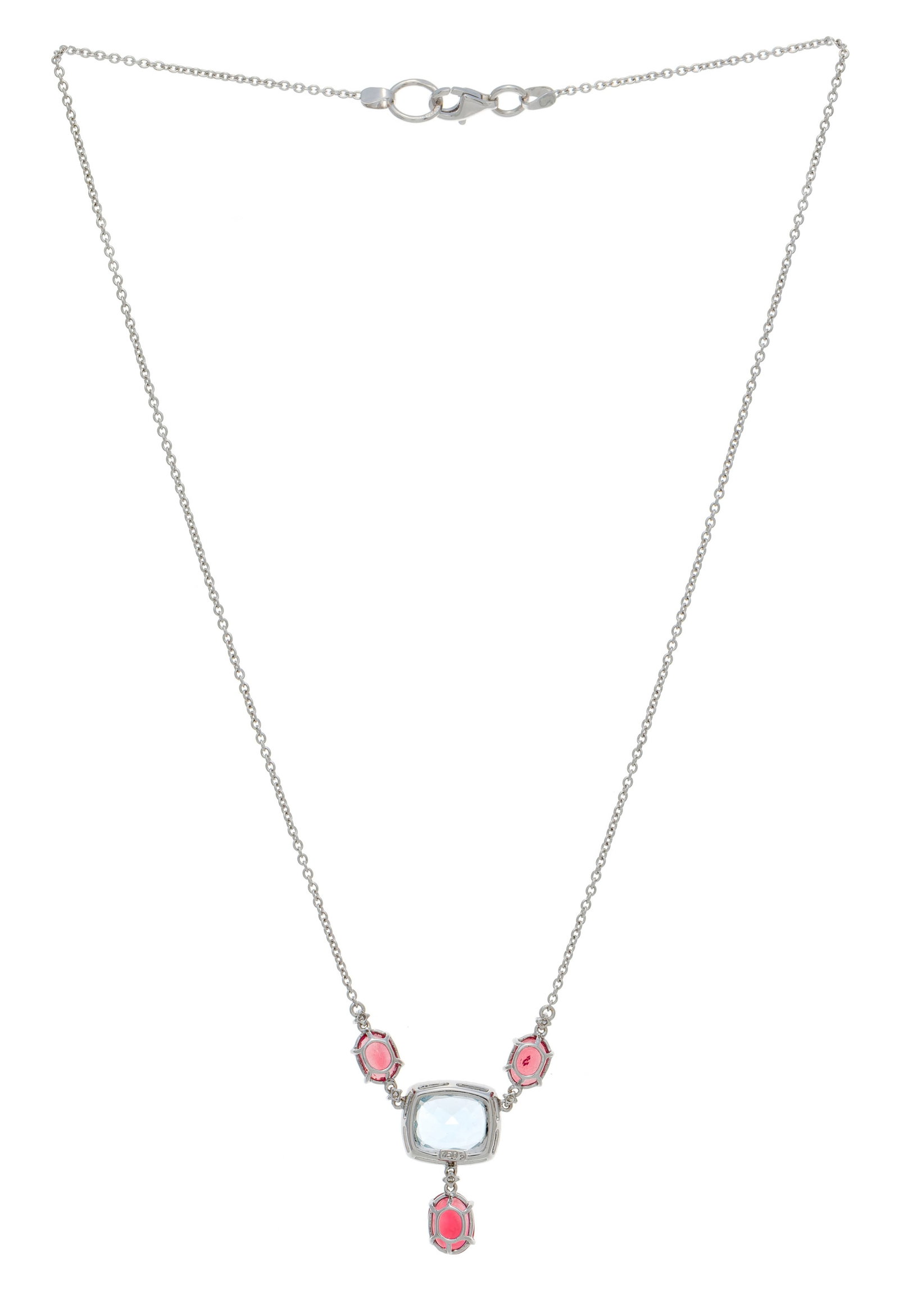Collier en or gris 750 à maille forçat retenant un centre serti d'une aigue-marine, de tou - 3