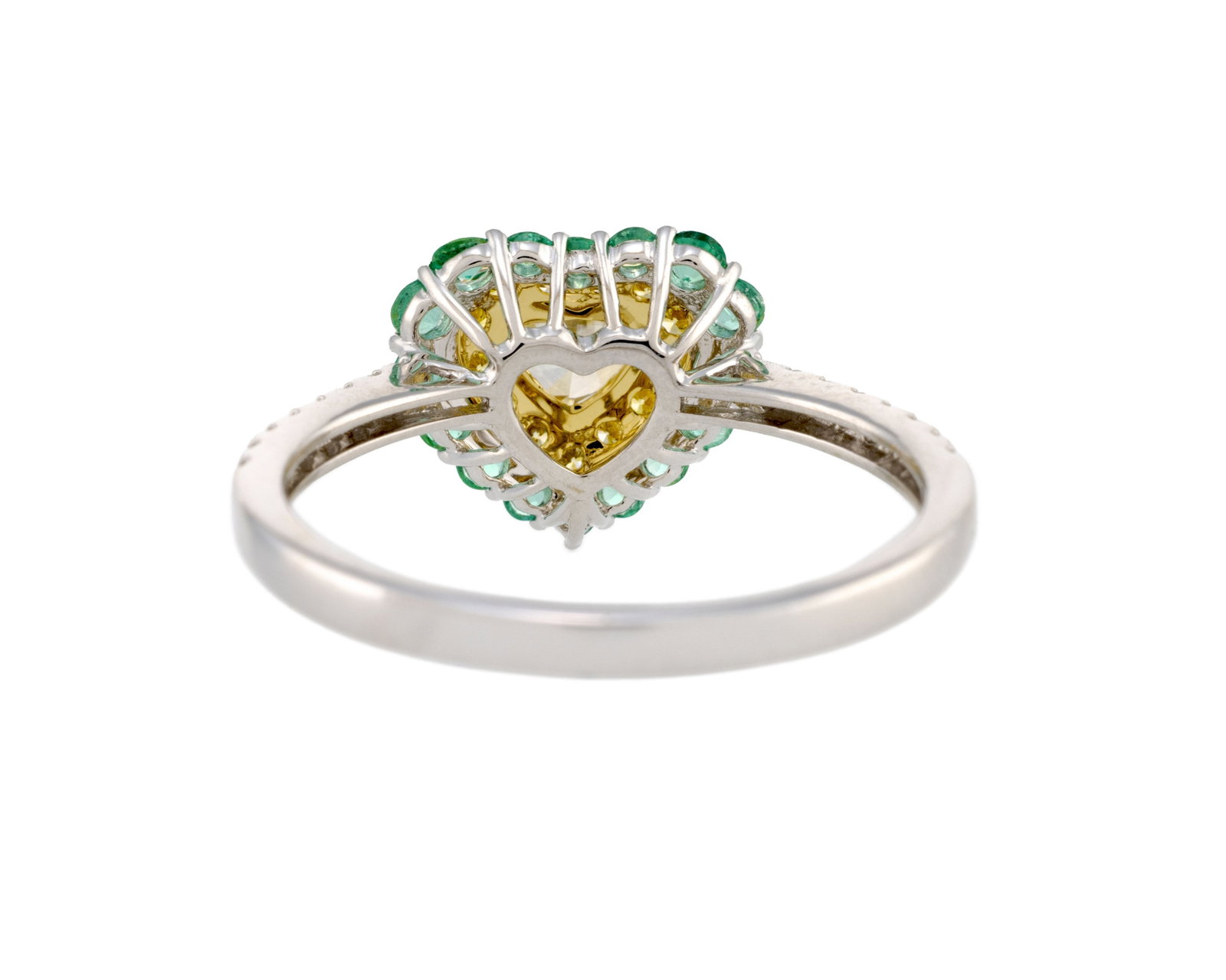 Bague 2 ors 750 sertie d'un diamant taille cœur entouré de diamants jaunes et incolores ai - 3
