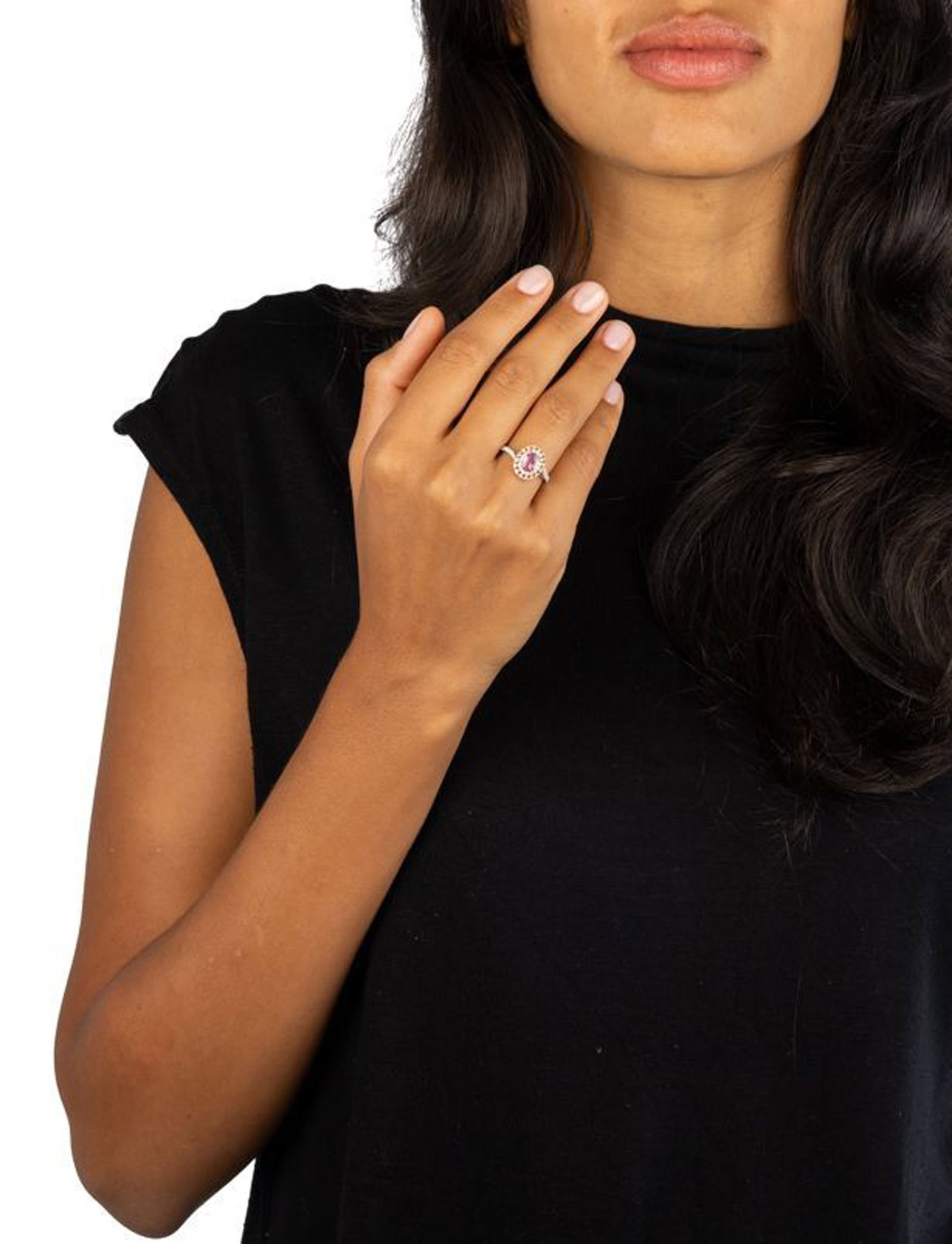 Bague 2 ors 750 sertie d'un saphir rose ovale entouré de diamants taille brillant, doigt 52-12 - 4