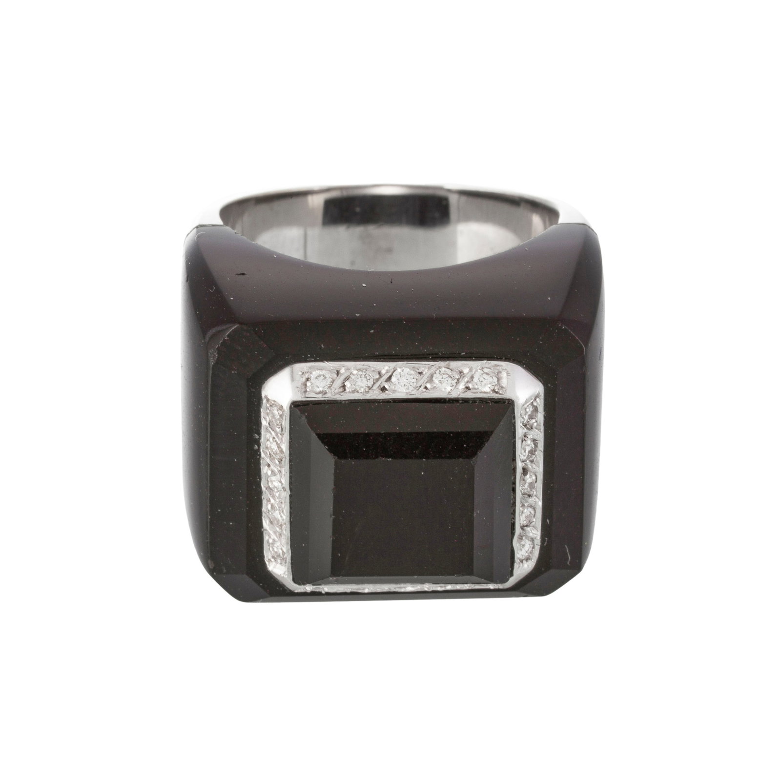 Moonlight, bague or gris 750 et onyx cerclé d'une ligne de diamants taille brillant, doigt 51-1 - 2