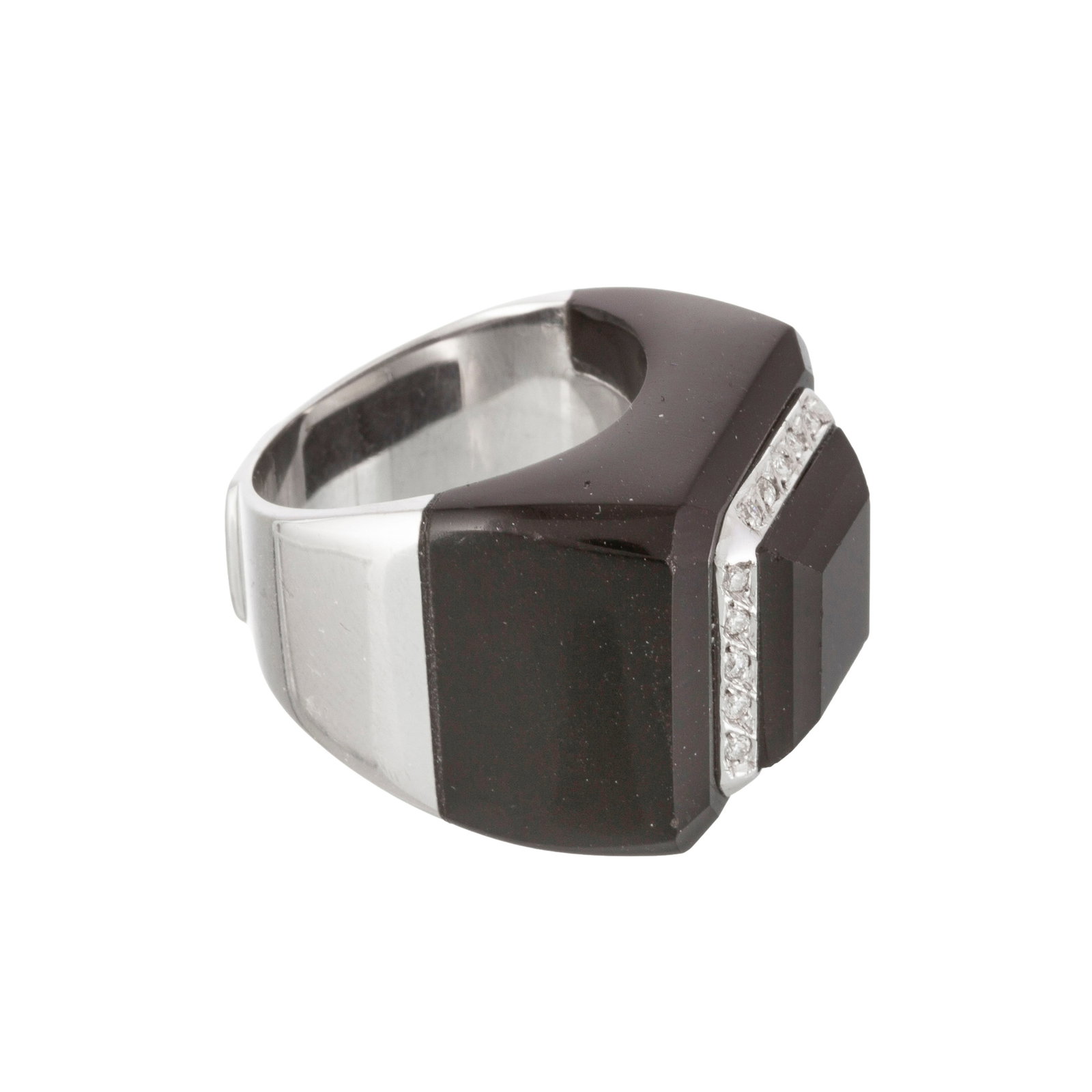 Moonlight, bague or gris 750 et onyx cerclé d'une ligne de diamants taille brillant, doigt 51-1 - 3