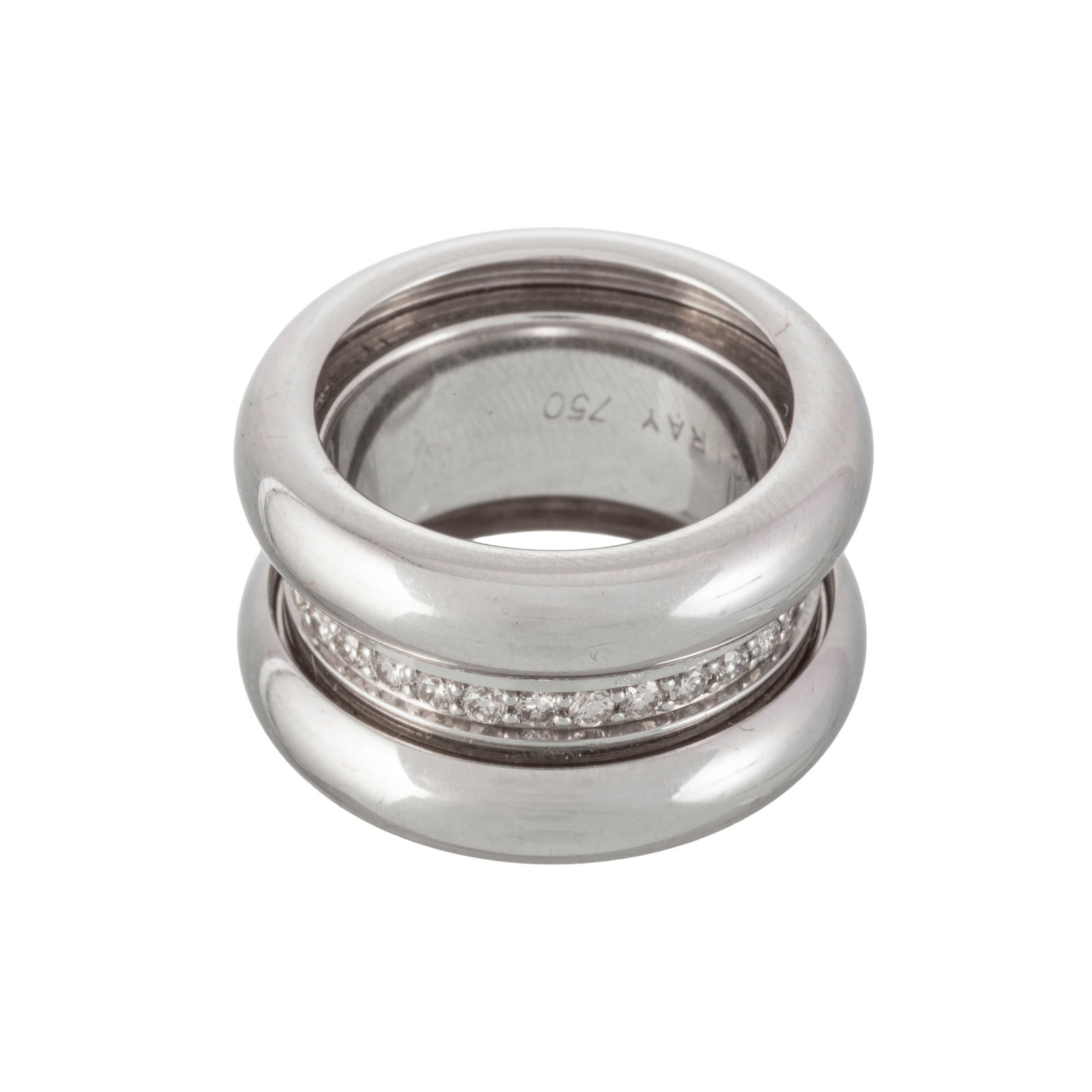 Poiray, Symbole, bague en or gris 750 double jonc rotatif dévoilant une rivière de diamant - 2