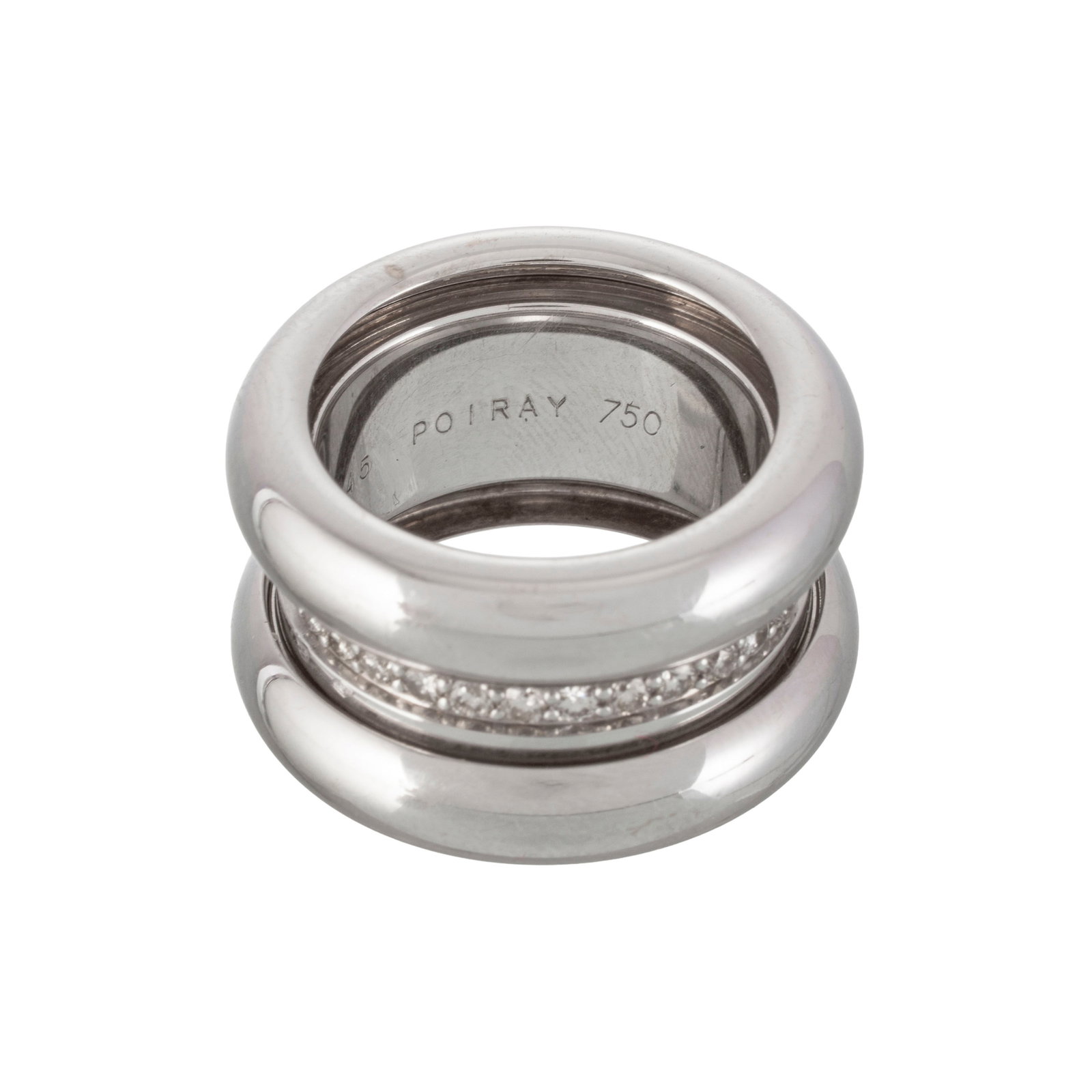 Poiray, Symbole, bague en or gris 750 double jonc rotatif dévoilant une rivière de diamant - 3