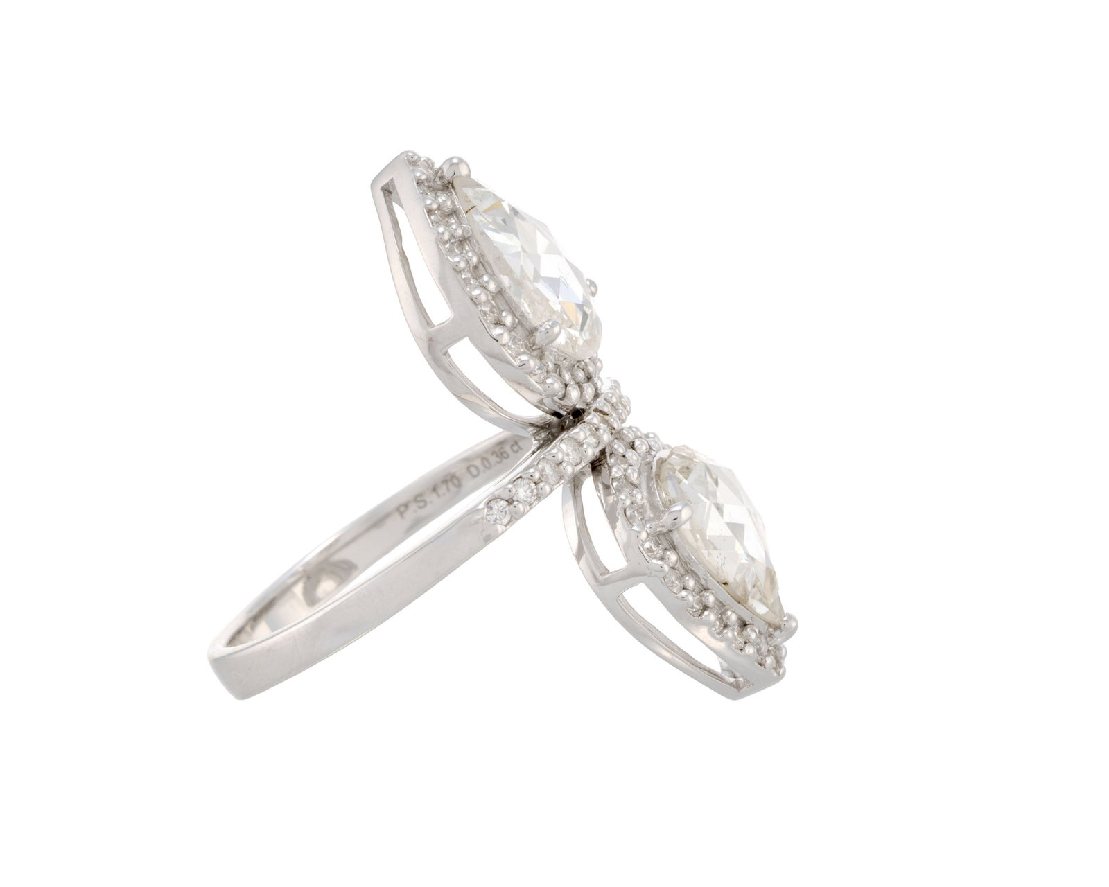 Bague Toi & Moi or gris 750 sertie de 2 diamants taille rose en goutte entourés de diamants tai - 2