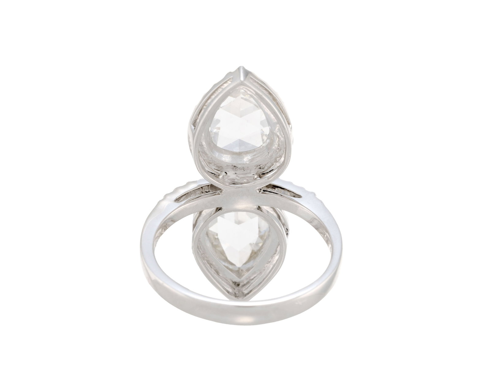 Bague Toi & Moi or gris 750 sertie de 2 diamants taille rose en goutte entourés de diamants tai - 3