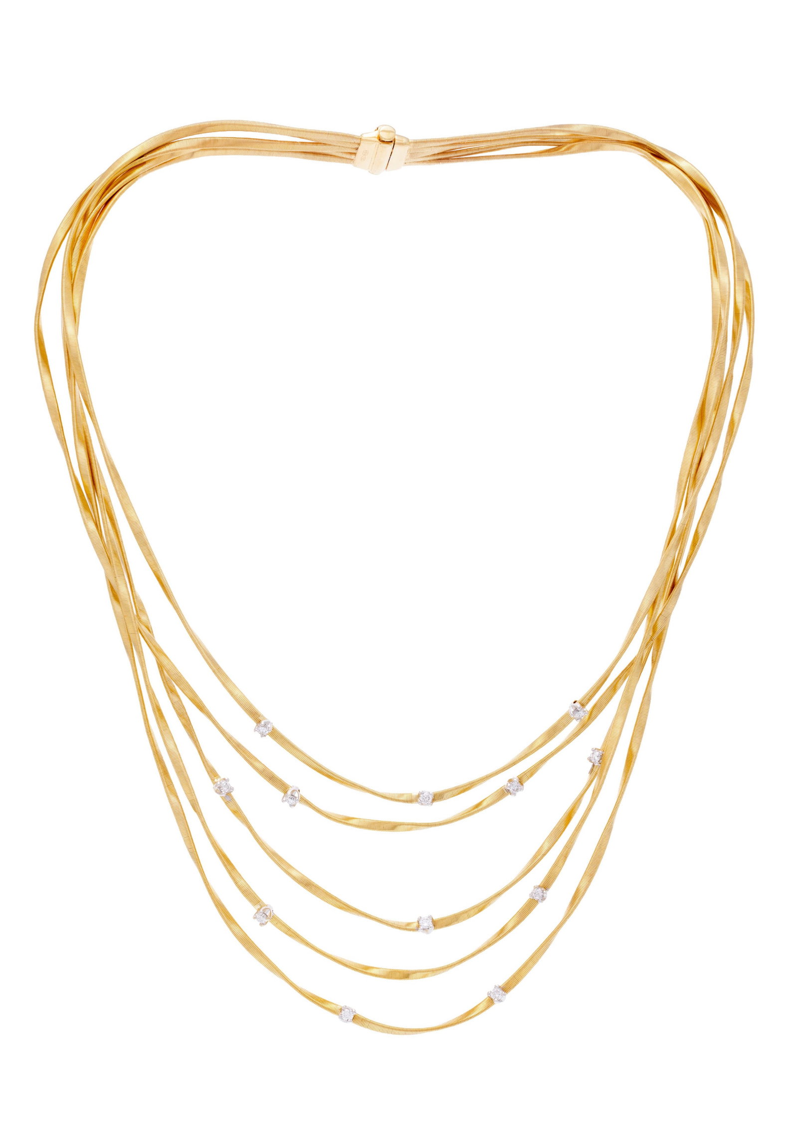 Marco Bicego, collier or 750 composé de bandes flexibles serties de diamants taille brillant, s: Marco Bicego, collier or 750 composé de bandes flexibles serties de diamants taille brillant, signé, long. 42 cm, 64g, pochette et écrin Condition Bon état de conservation