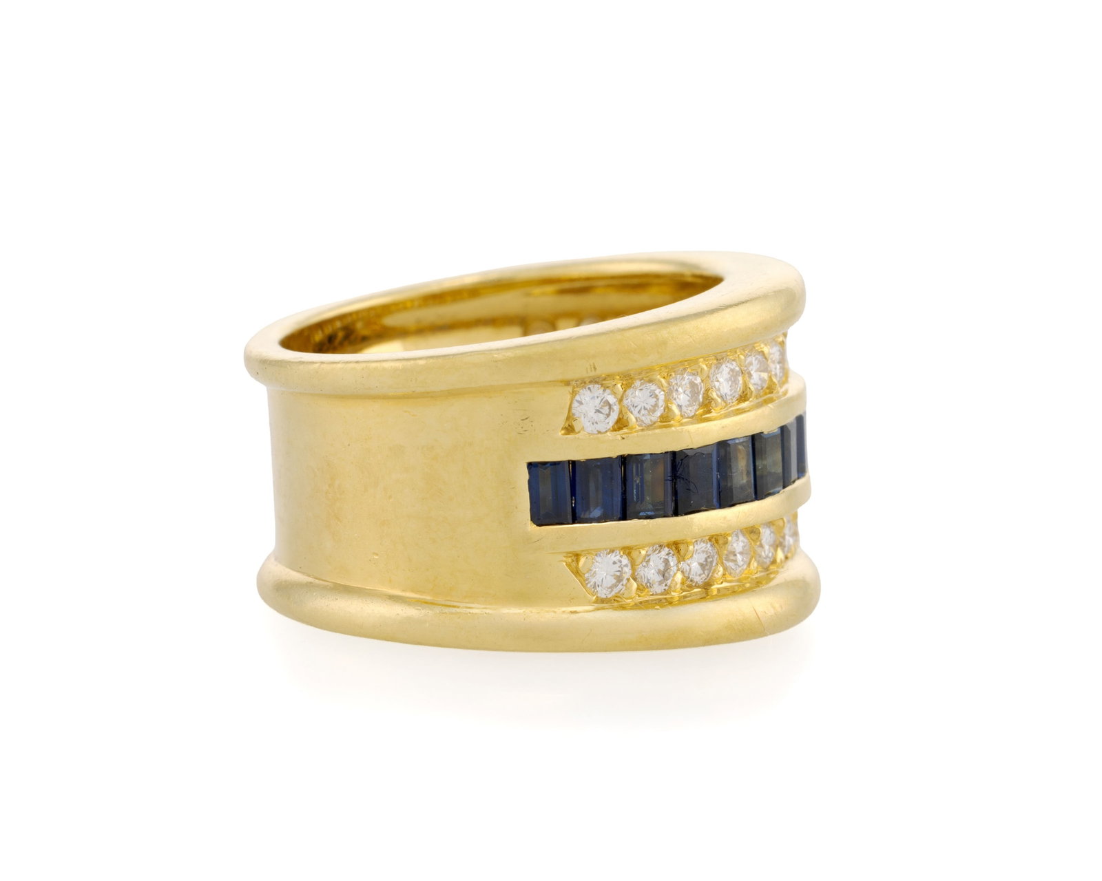 Serkos, bague en or 750 sertie d'une ligne de saphirs rectangulaires et de diamants taille brillant, - 2