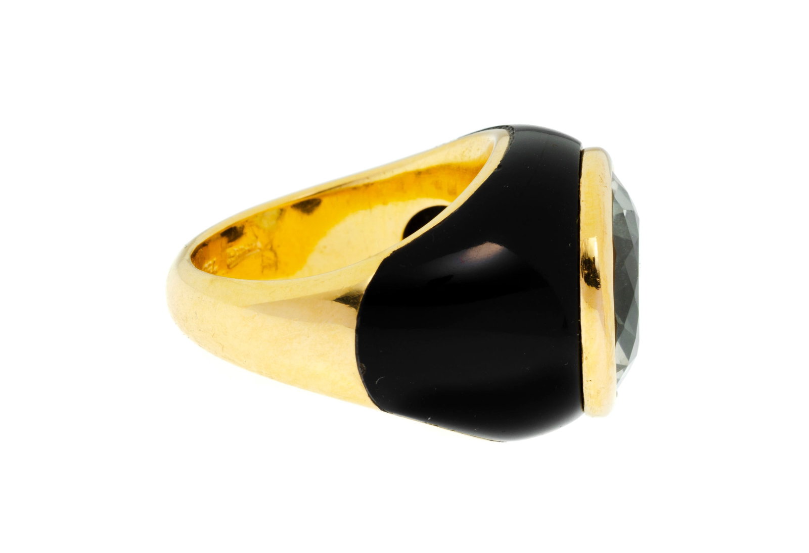 Benoît de Gorski, bague or 750 et onyx sertie d'une topaze taille rond, signée, doigt 51-1 - 2