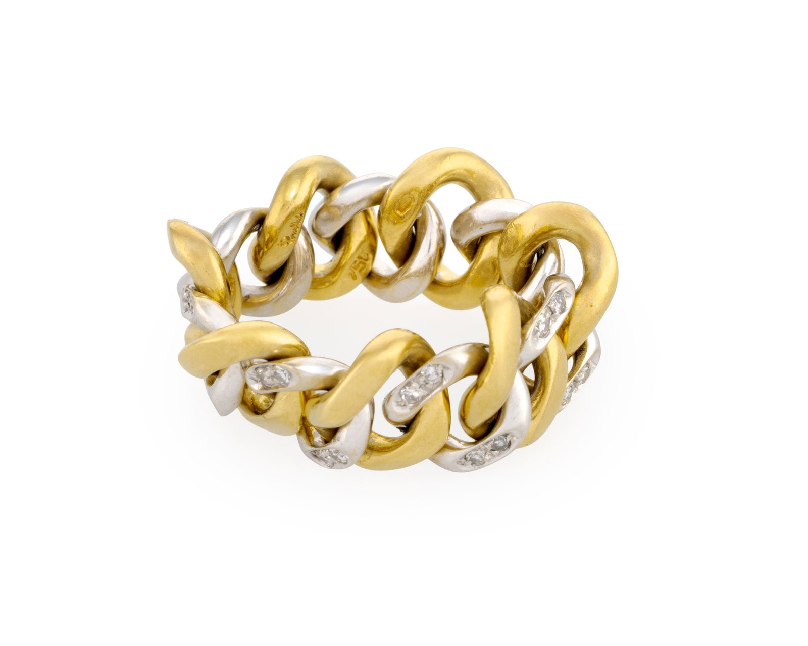 Pomellato, bague souple 2 ors 750 à maille gourmette sertie de diamants taille 8/8, signée - 2
