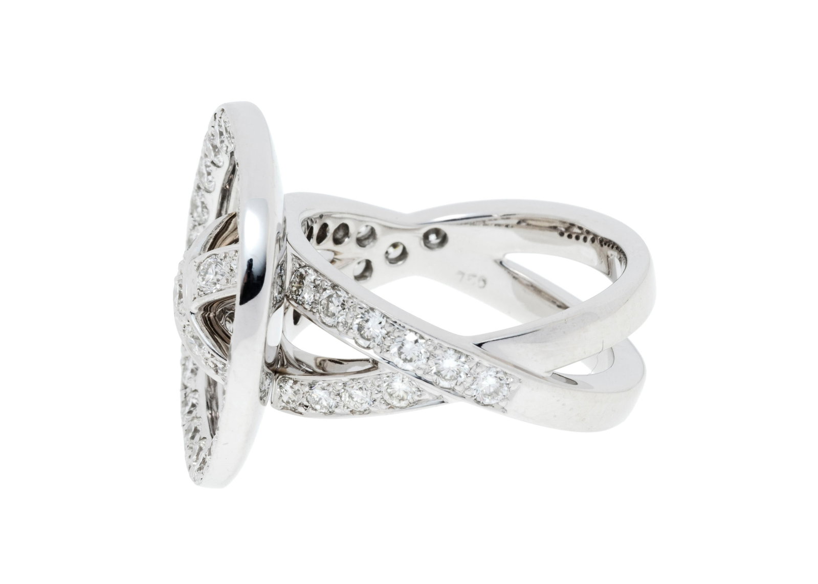 Bague or gris 750 stylisant un bouton serti de diamants taille brillant, doigt 53-13, 12g - 2
