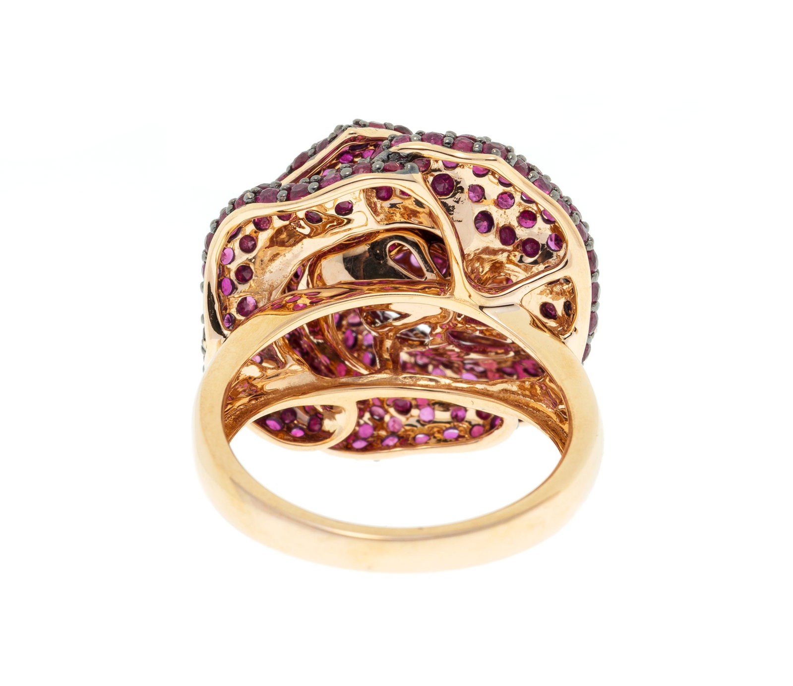 Bague rose en or noirci et or rose 750 pavée de rubis taille rond, doigt 54-14, 9g - 3
