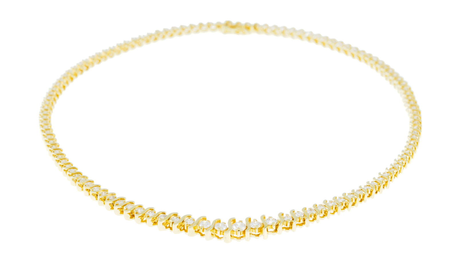 Collier rivière or 585 serti de diamants taille brillant en chute alternés d'élé - 2