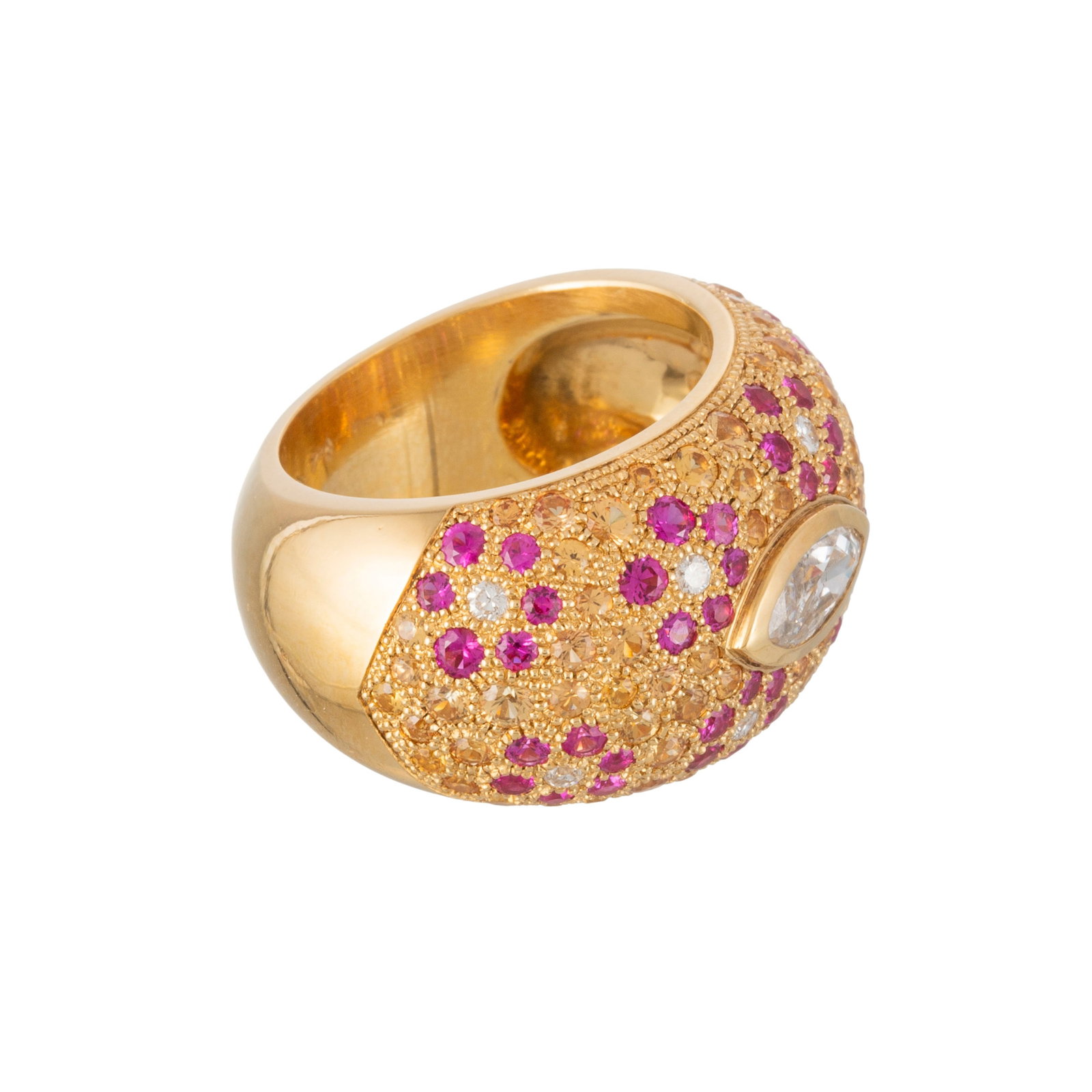Bague bombée or rose 750 sertie d'un diamant (env. 0.45 ct) taille marquise entouré et  - 3