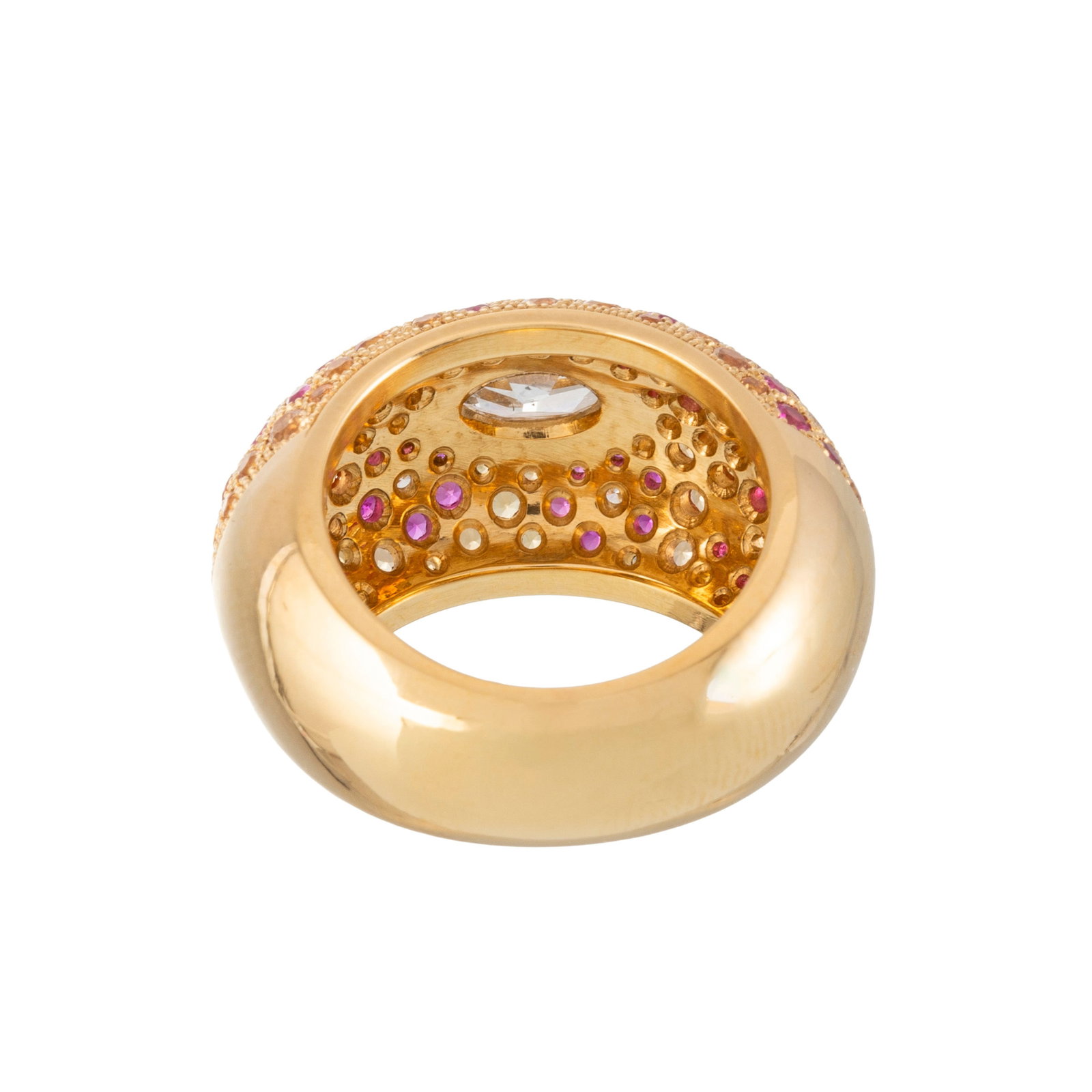 Bague bombée or rose 750 sertie d'un diamant (env. 0.45 ct) taille marquise entouré et  - 4