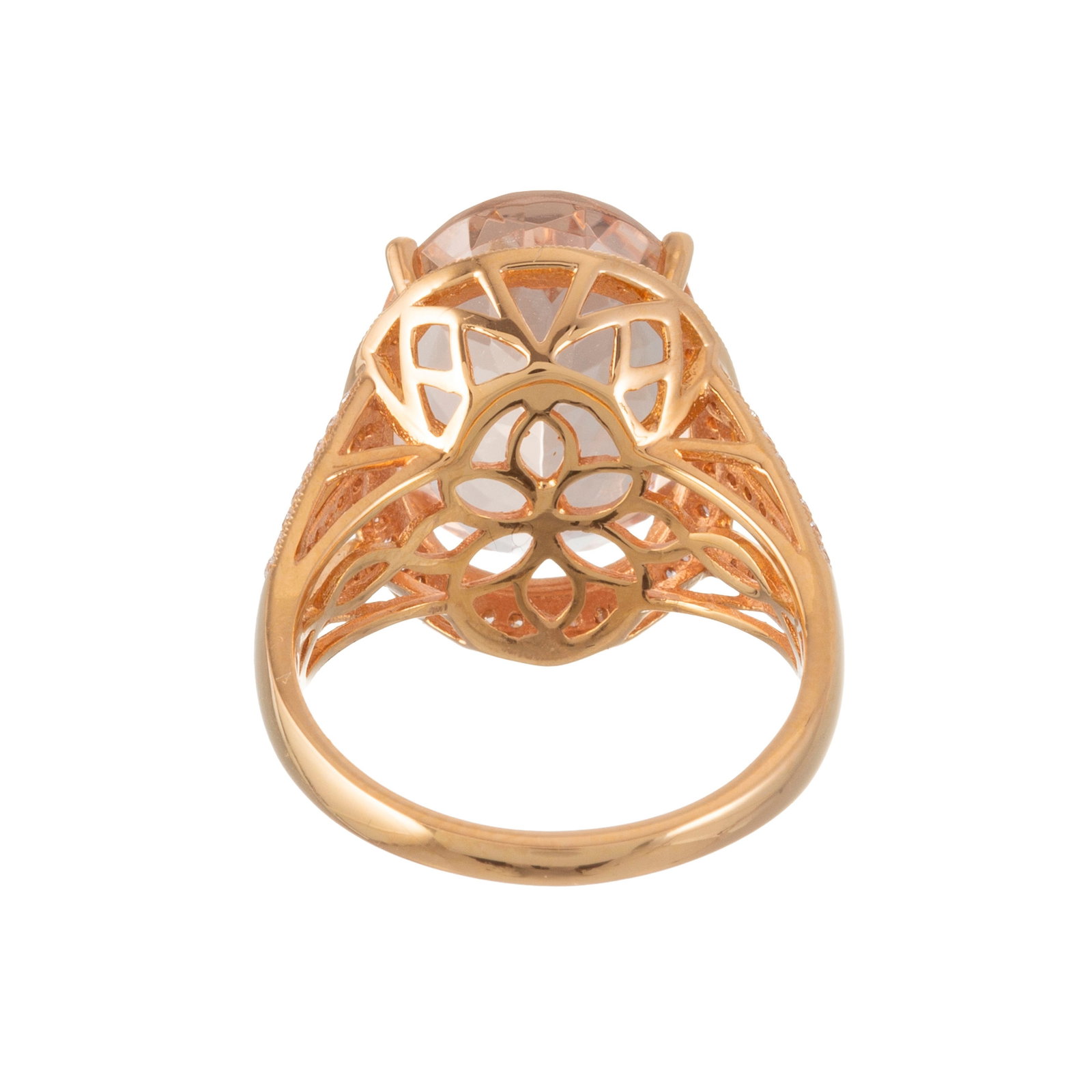 Bague or rose 750 sertie d'une morganite ovale entourée de diamants taille brillant, doigt 54-1 - 3