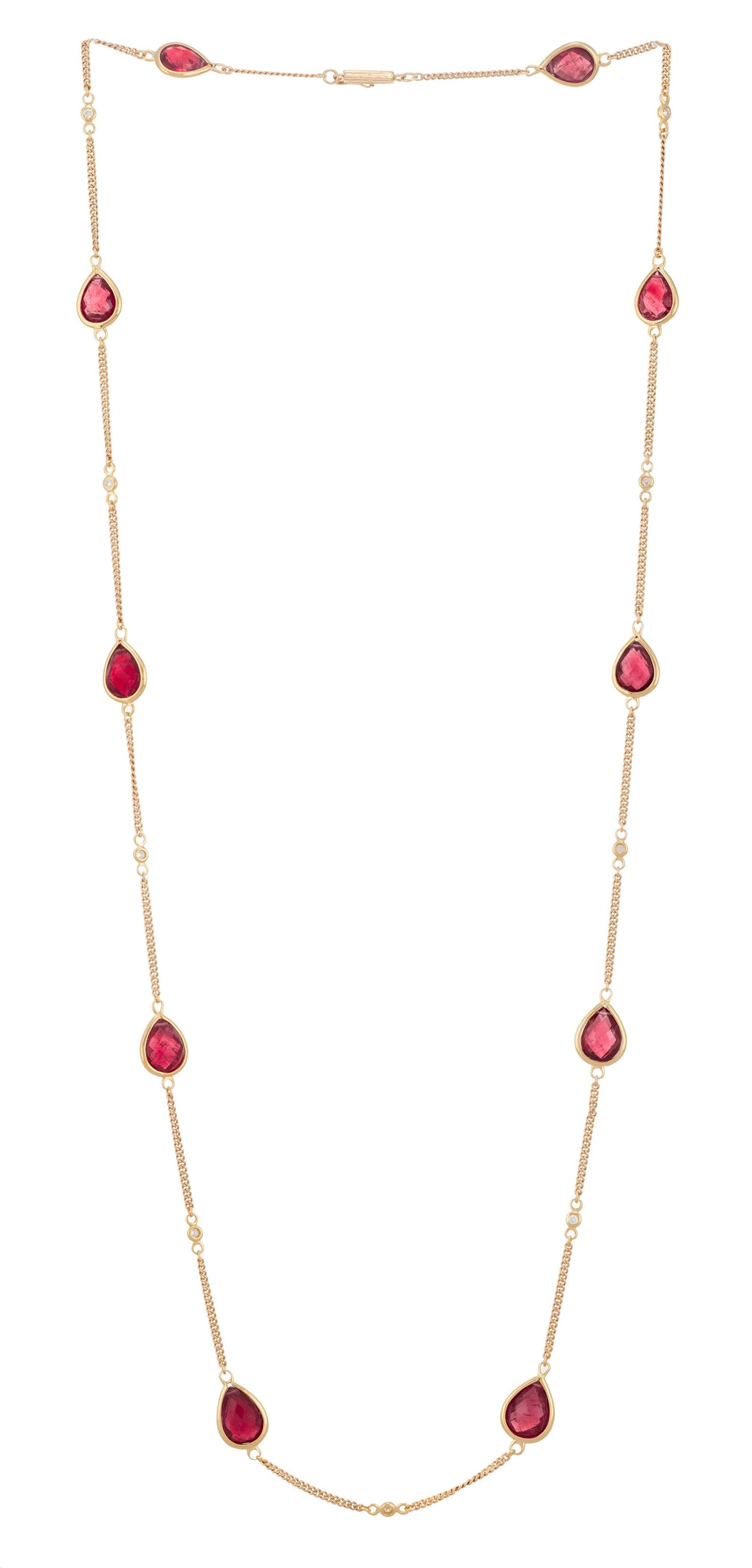 Sautoir or rose 750 alternant des rubellites facettées et des diamants taille brillant, long. 6: Sautoir or rose 750 alternant des rubellites facettées et des diamants taille brillant, long. 67.5 cm, 13g Condition Monture: Très bon état de conservation général. Gemmes: