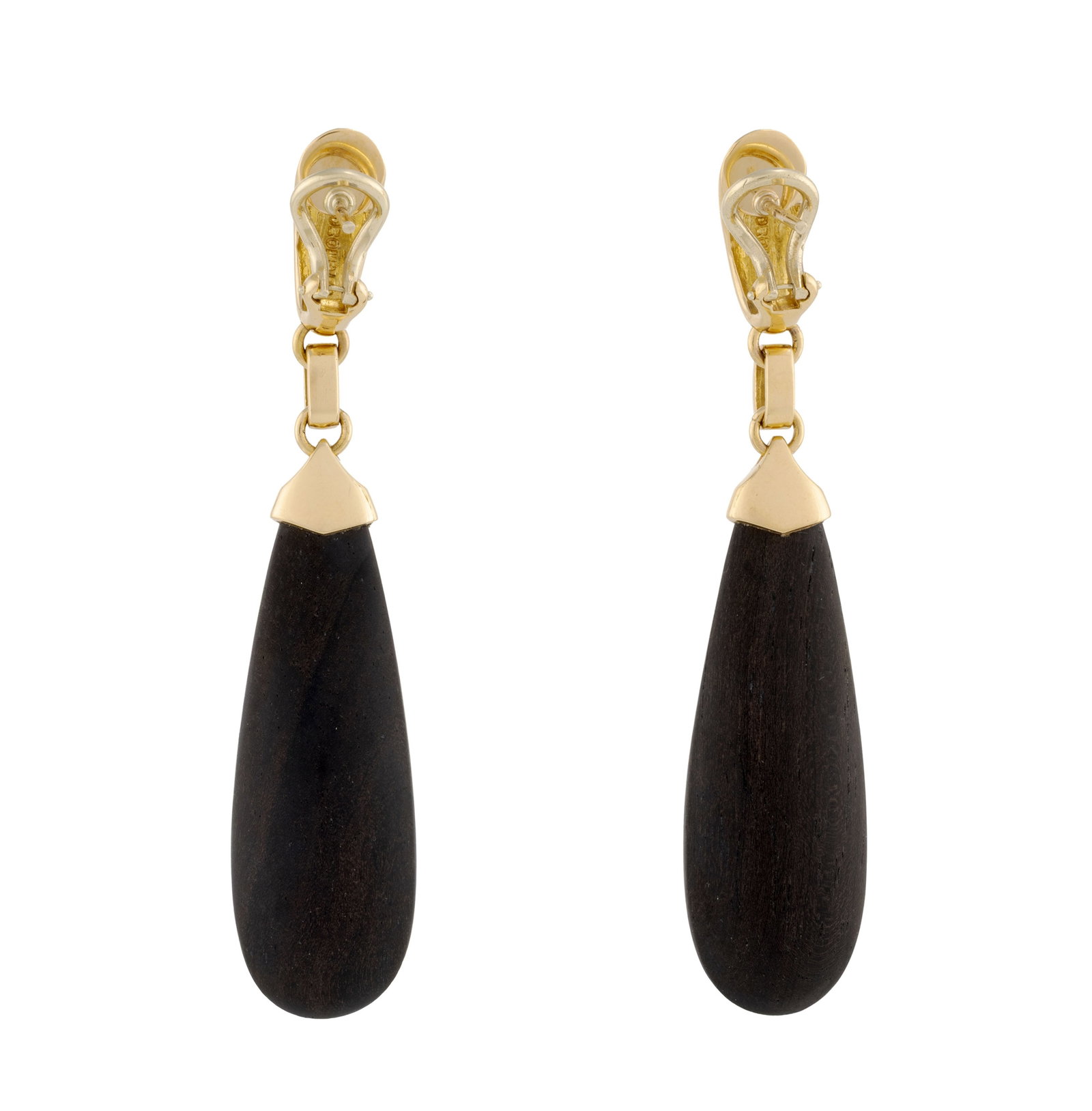Paire de pendants d'oreilles or rose 750 sertis de diamants taille brillant et retenant des gouttes  - 3