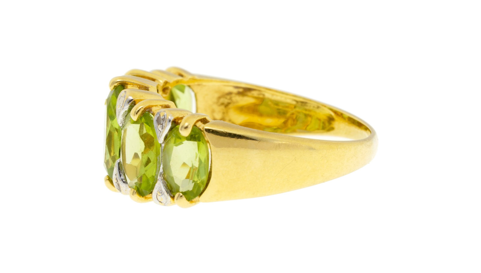 Bague or 750 sertie de péridots taille ovale en chute alternés de diamants taille 8/8, doi - 2