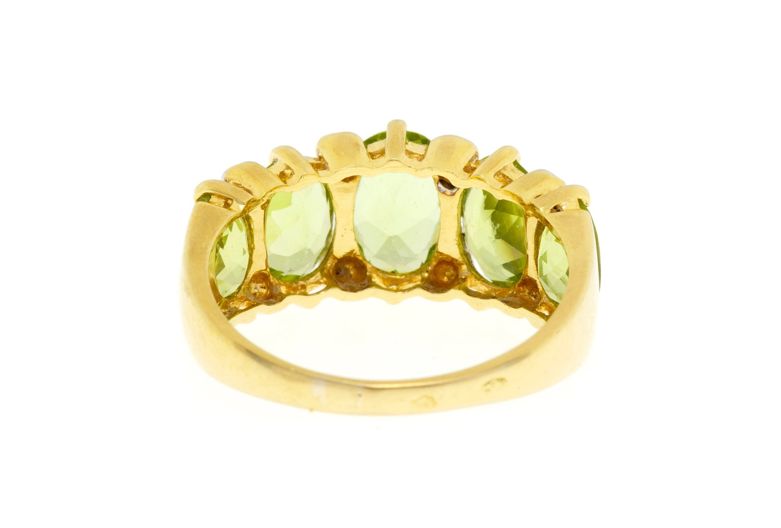 Bague or 750 sertie de péridots taille ovale en chute alternés de diamants taille 8/8, doi - 3