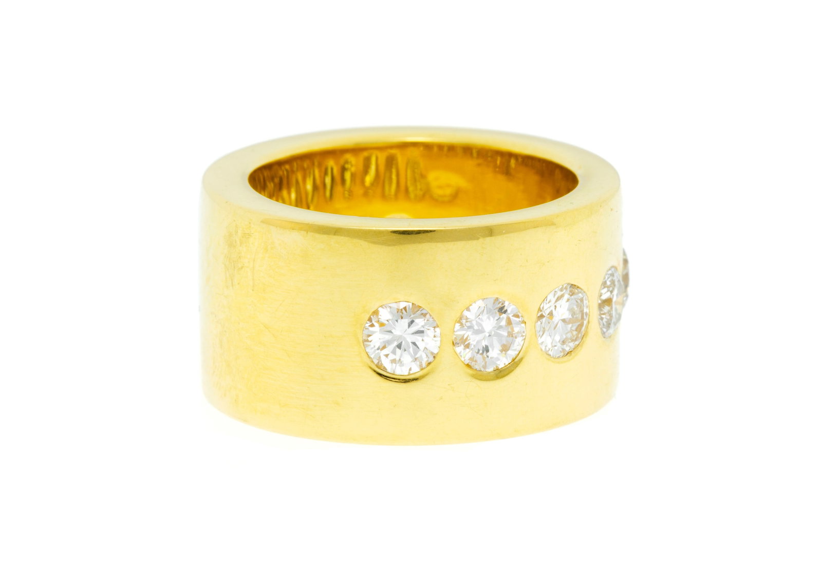 Anneau or 750 serti d'une ligne de diamants taille brillant, doigt 52-12, 27g - 2