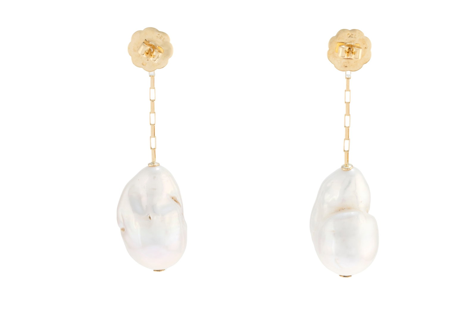 Paire de pendants d'oreilles or 750 sertis de deux petits saphirs taille rond retenant des perles de - 3