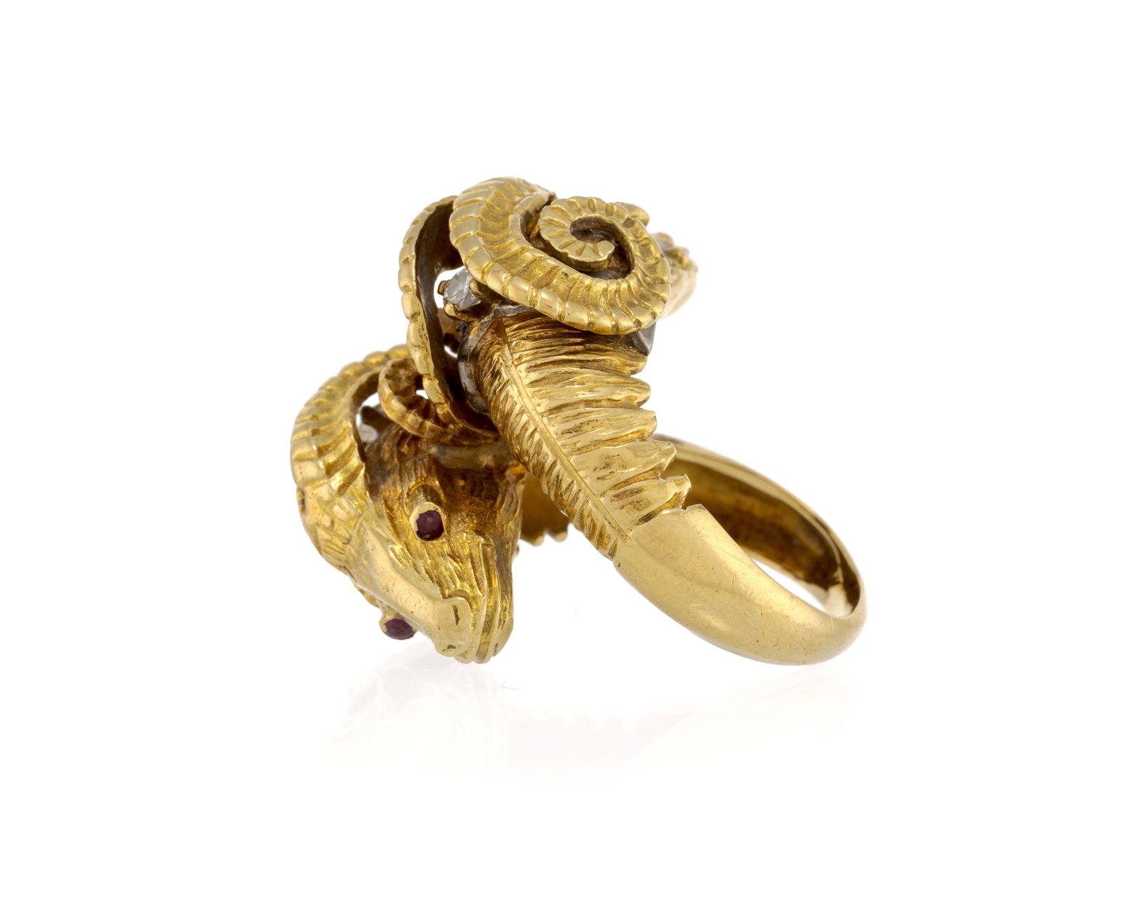 Zolotas, bague or 750 à doubles têtes de béliers serties de diamants taille brillant  - 2