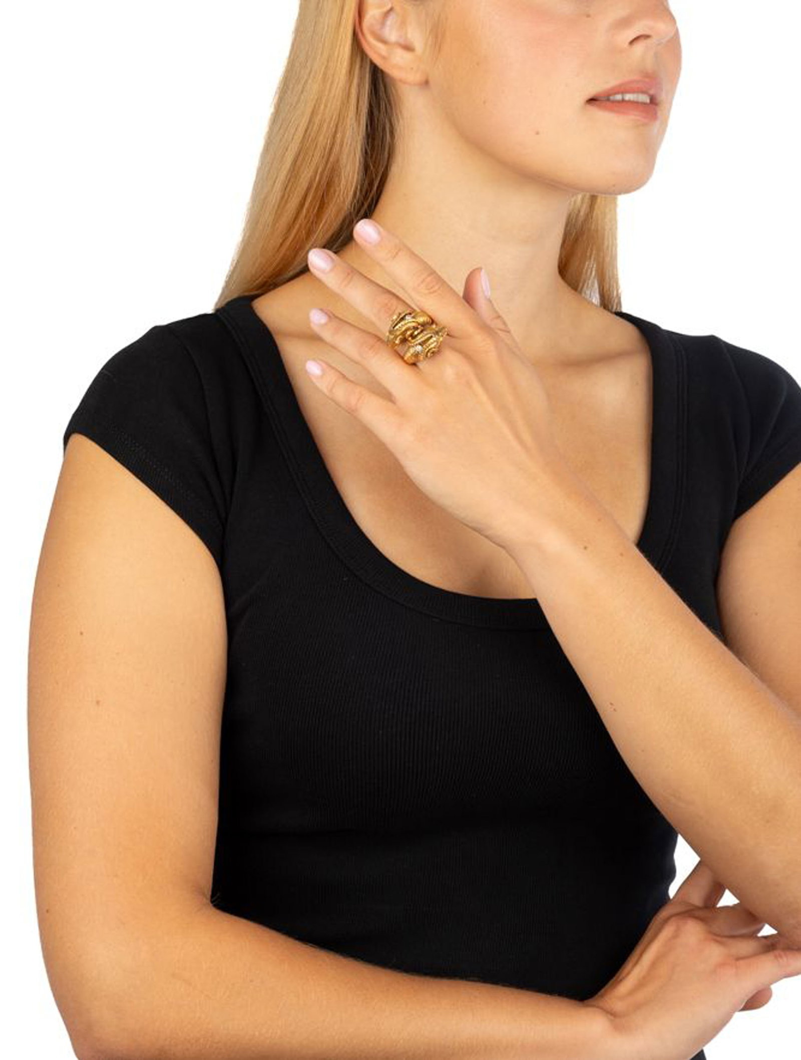 Zolotas, bague or 750 à doubles têtes de béliers serties de diamants taille brillant  - 5