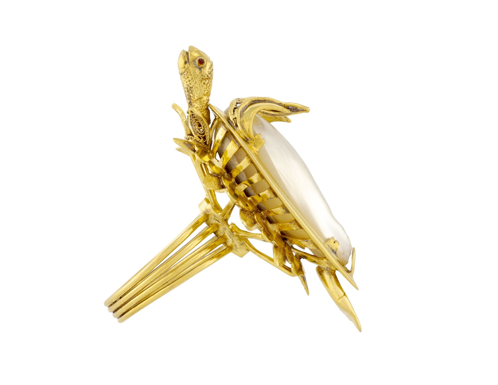 Bague stylisant une tortue de mer en or 585 ornée de nacre, doigt 56-16, 16g - 3