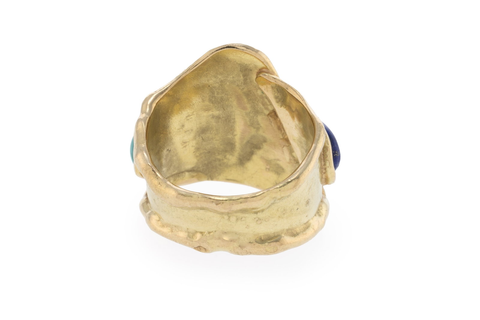 Bague or 750 ornée de trois cabochons de turquoise, corail et lapis-lazuli, doigt 57-17, 12g C - 3