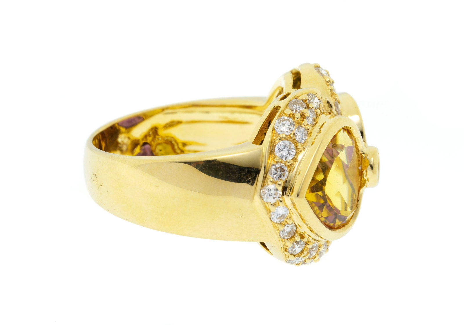 Bague or 750 opposant une améthyste et une citrine taillées en cœur entourées de - 2