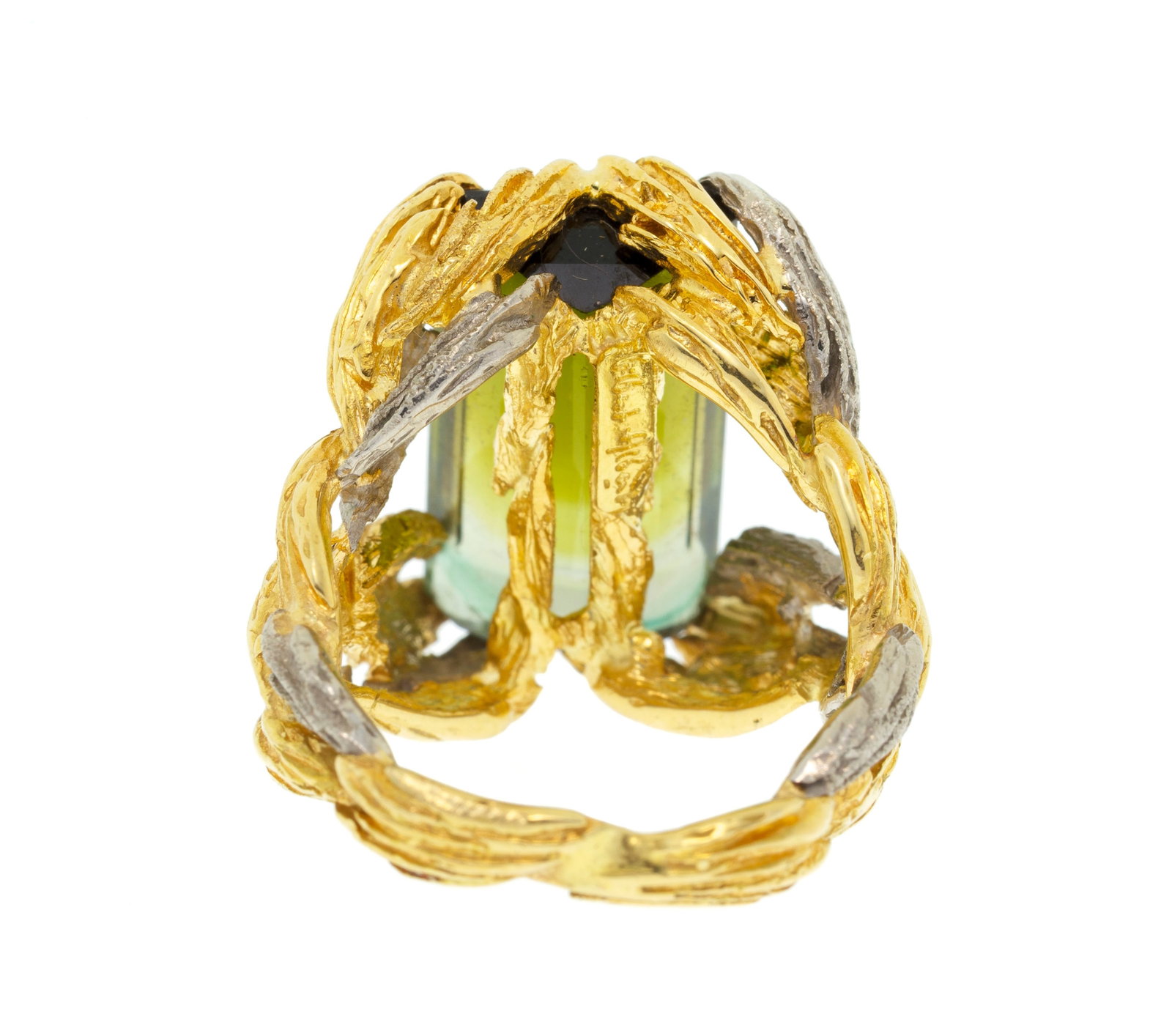 Gilbert Albert, bague 2 ors 750 à motif végétal stylisé enserrant une tourmaline - 3