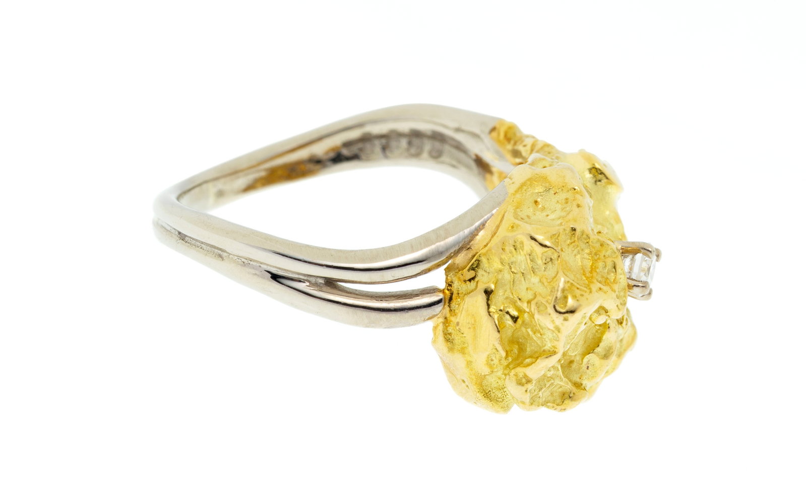 Gilbert Albert, bague 2 ors 750 surmontée d'une pépite d'imitation sertie d'un petit diama - 2