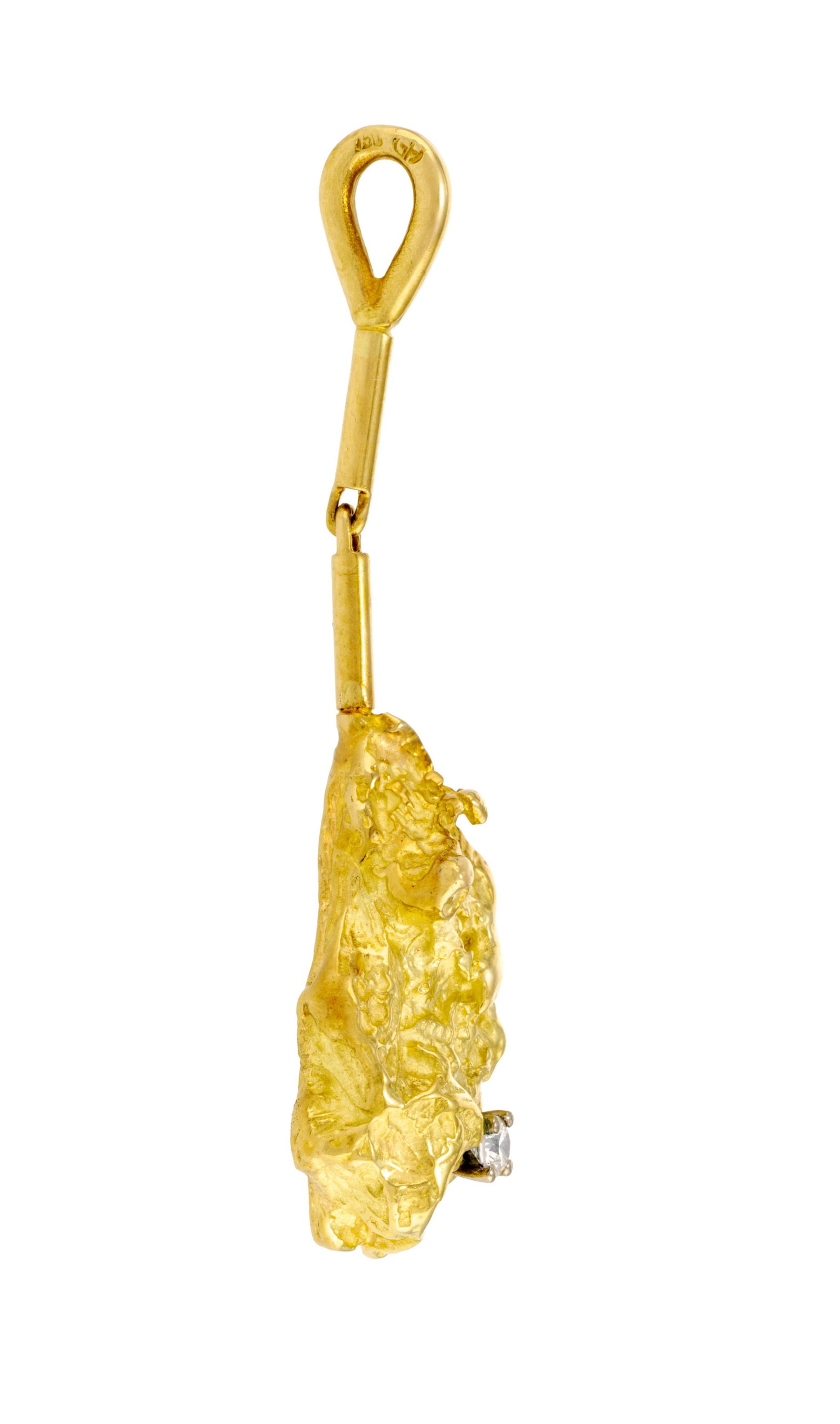 Gilbert Albert, pendentif or 750 texturé imitant une pépite sertie d'un diamant taille bri - 2