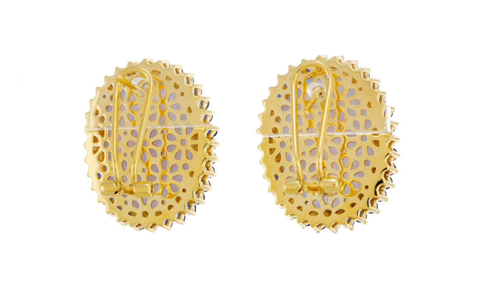Paire de boucles d'oreilles en or 750 serties de cabochons de calcédoines entourés de saph - 3