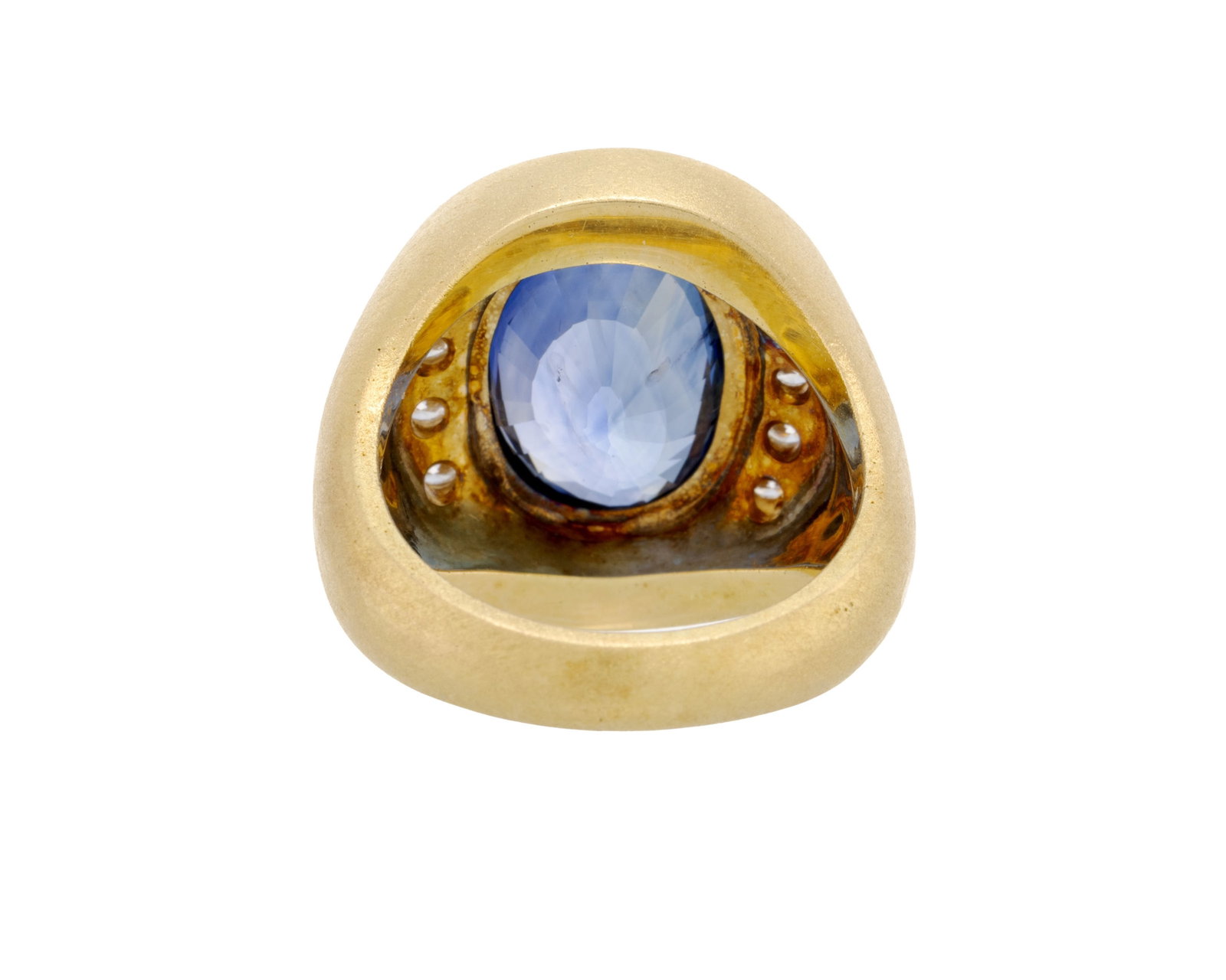 Bague or 750 satiné sertie d’un saphir taille ovale (env. 8.10 ct) entouré de diaman - 3