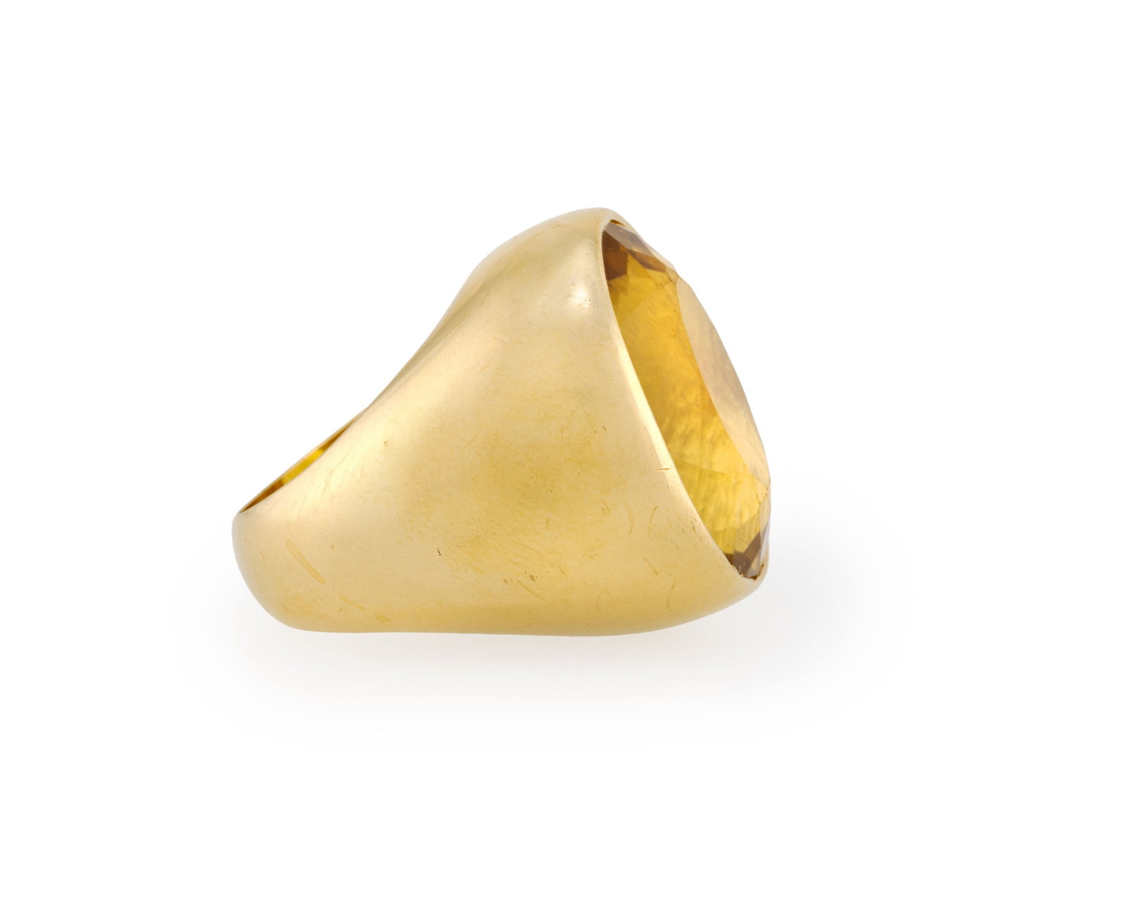 Chevalière or 750 sertie d'une citrine taille ovale, doigt 54-14, 26g - 2