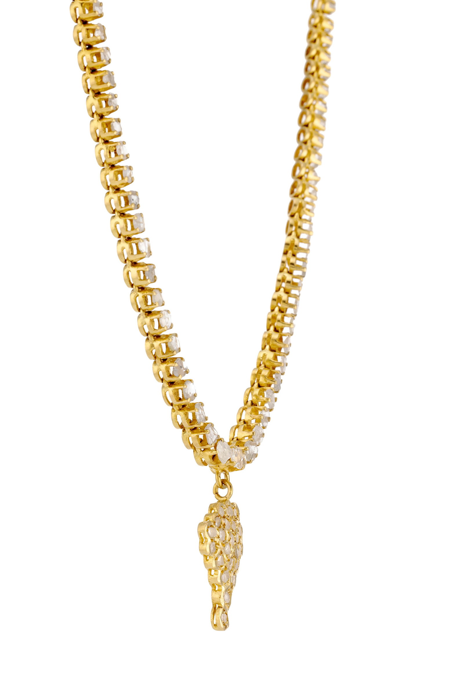 Collier demi rivière en or 750 retenant une grappe de raisin en pampille, serti de tranches de  - 2