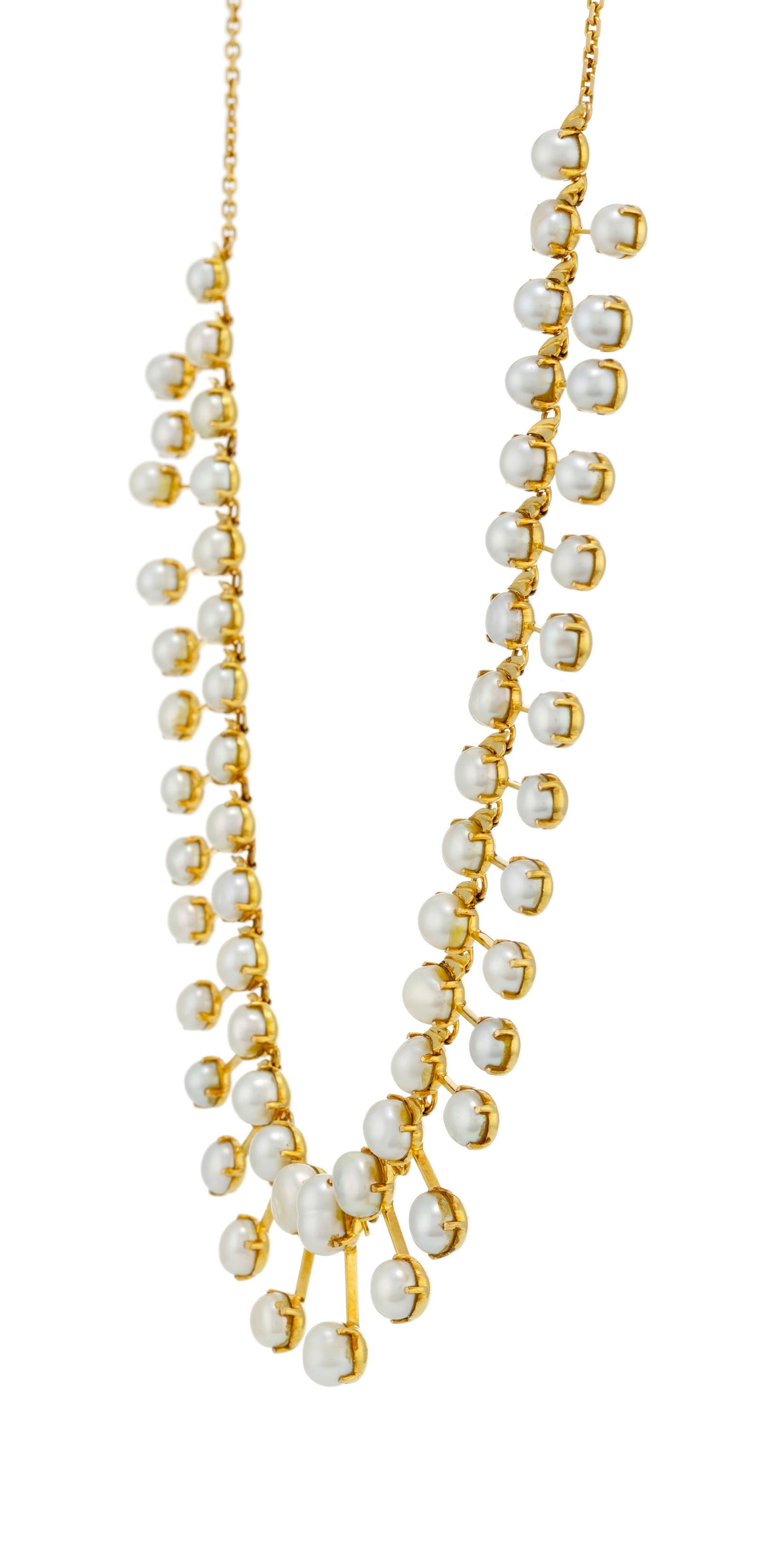 Collier or 585 à maille forçat limée ornée de deux lignes de perles de culture d - 2
