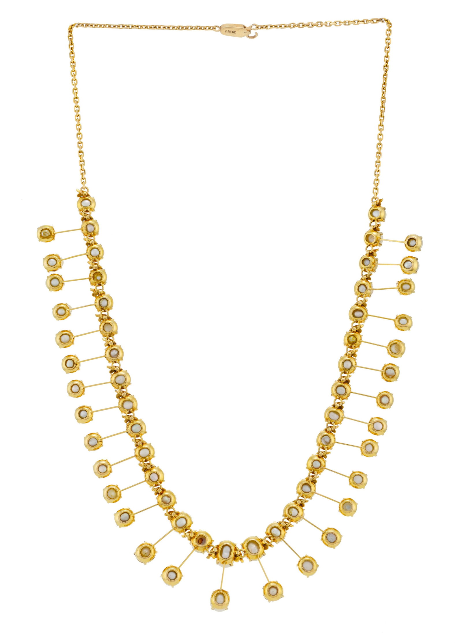 Collier or 585 à maille forçat limée ornée de deux lignes de perles de culture d - 3