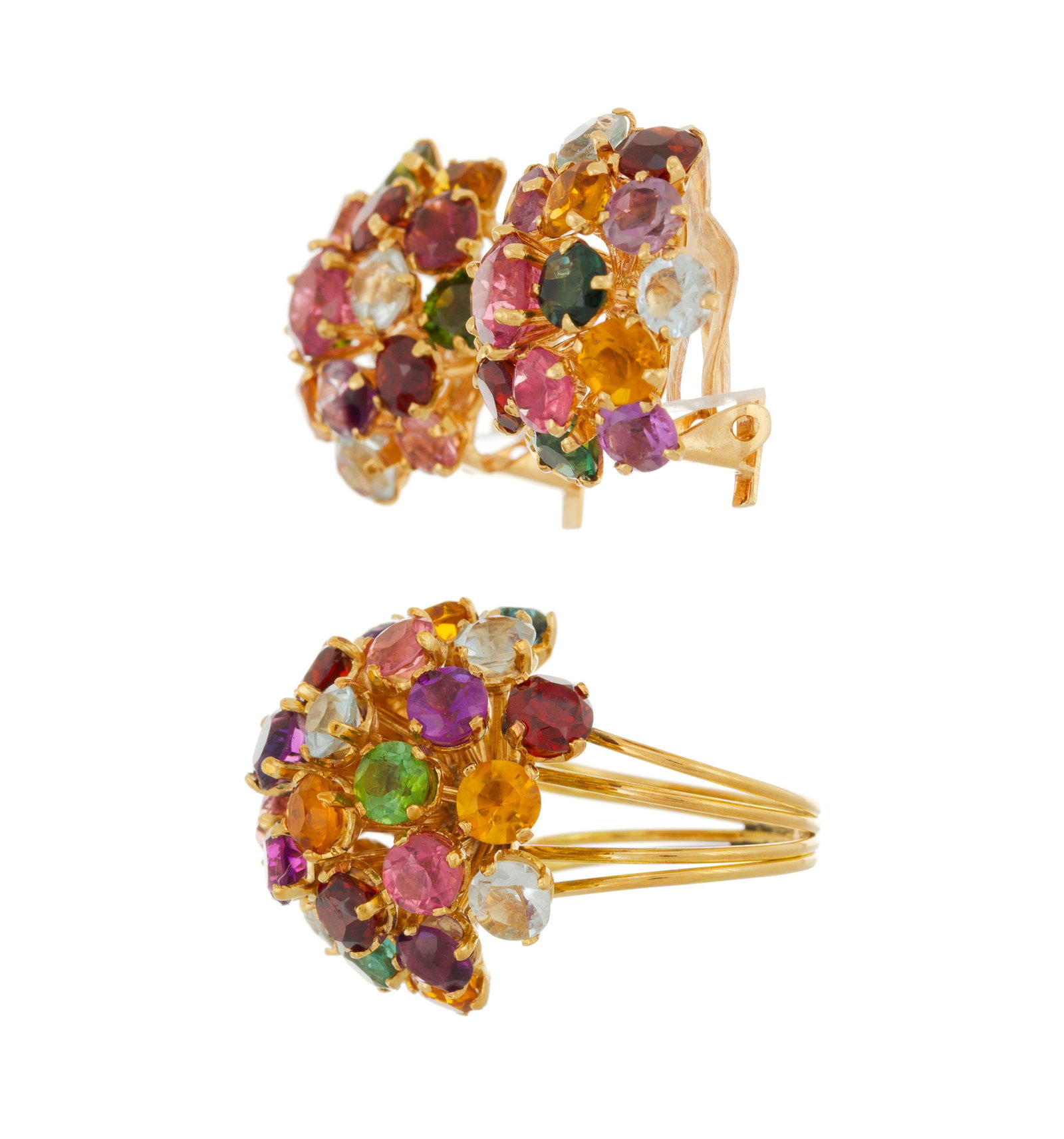 Ensemble composé d'une bague et d'une paire de clips d'oreilles en or 750 sertis de pierres div - 2