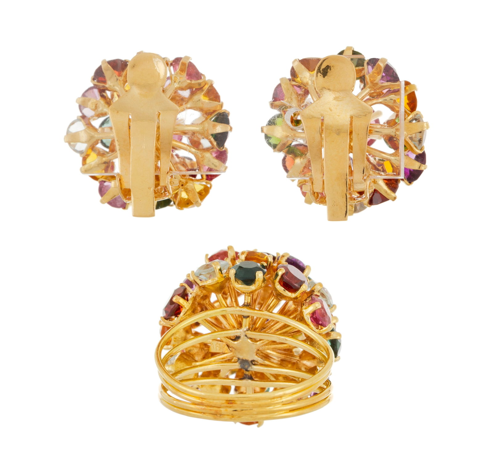 Ensemble composé d'une bague et d'une paire de clips d'oreilles en or 750 sertis de pierres div - 3