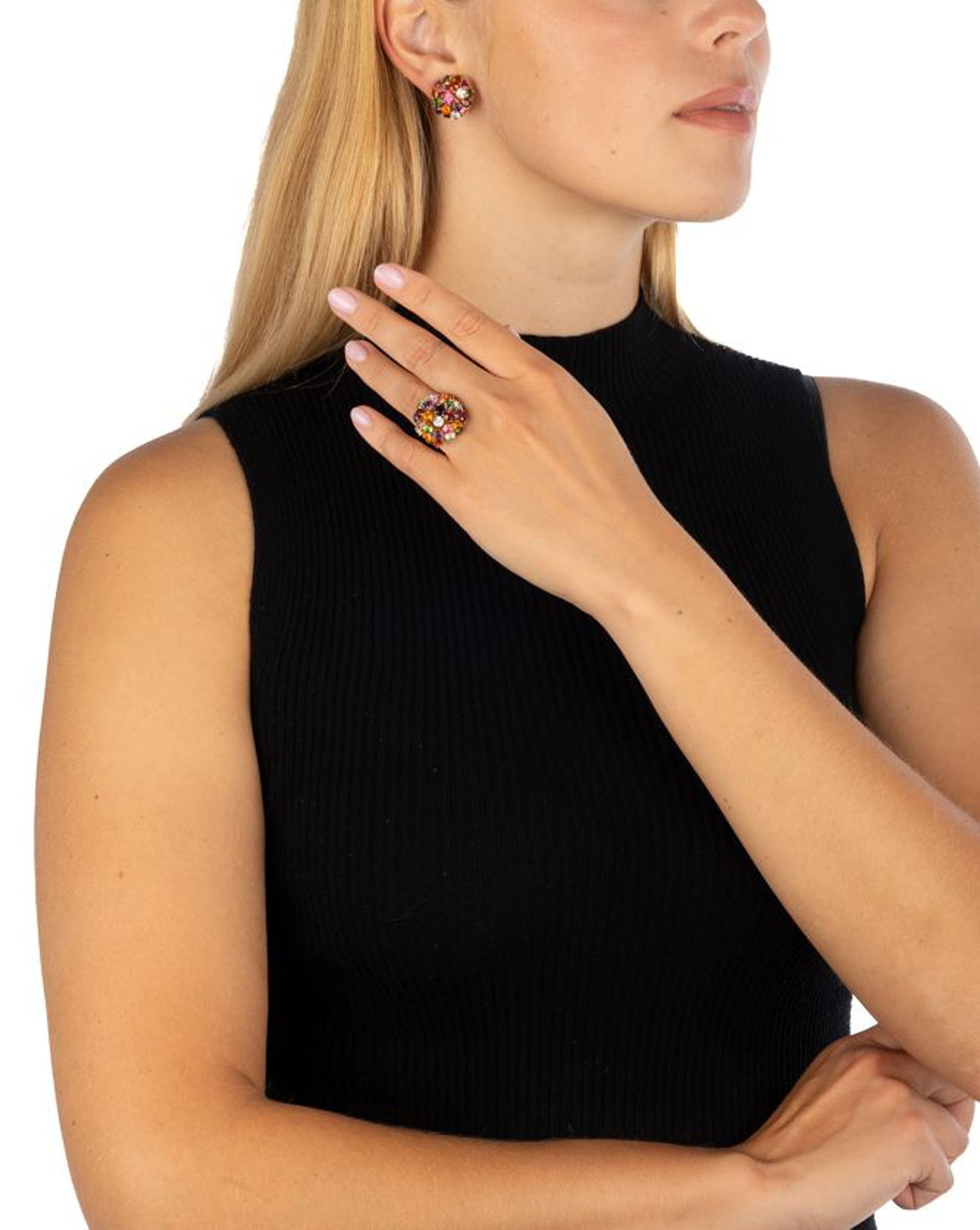 Ensemble composé d'une bague et d'une paire de clips d'oreilles en or 750 sertis de pierres div - 4